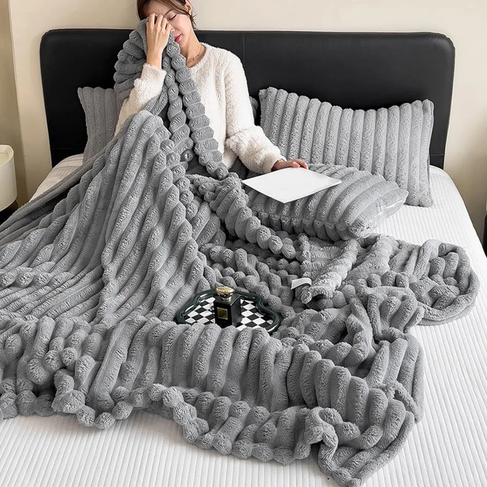پتوی نرم و پشمالو NUODWELL، پتوی پشمی فوق العاده دنج و گرم، پتوی ضخیم دو لایه خرگوشی برای تخت، مبل، صندلی (خاکستری نقره ای، 200 * 230 سانتی متر)