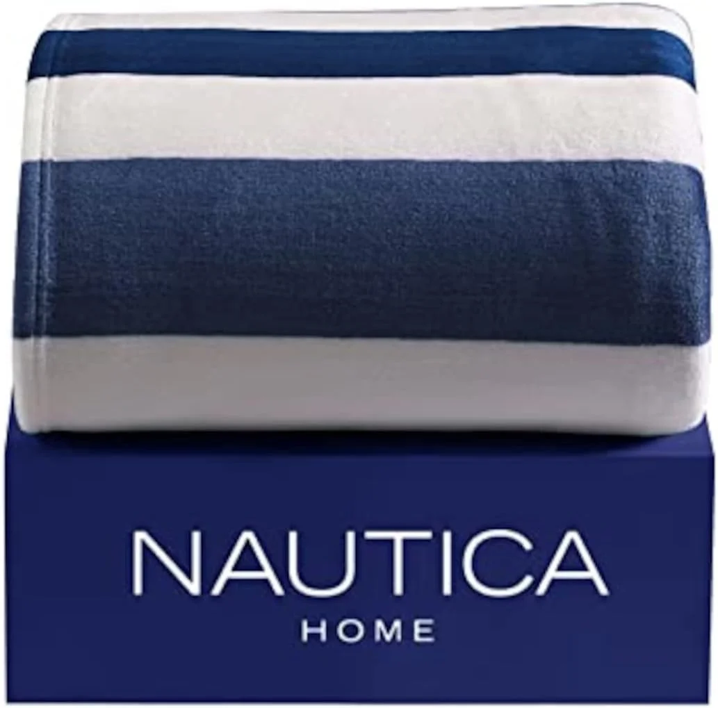 پتوی کوئین ناتیکا، فوق العاده نرم و لطیف، دکوراسیون منزل، مناسب تمام فصول (راه راه سایبانی سرمه ای، کوئین)