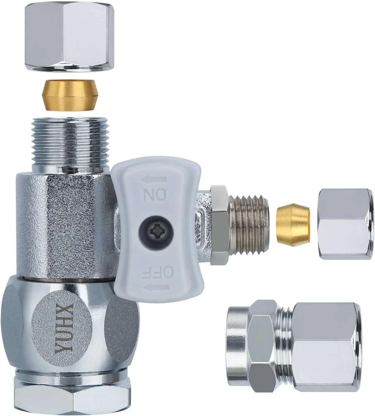 اتصال سه راهی شیر آب YUHX، سایز 3/8" x 1/4" یا 3/8"، اتصال انشعاب خط آب 1/2 x 1/4 یا 3/8، اتصال خروجی فشاری 1/4 یا 3/8 اینچ