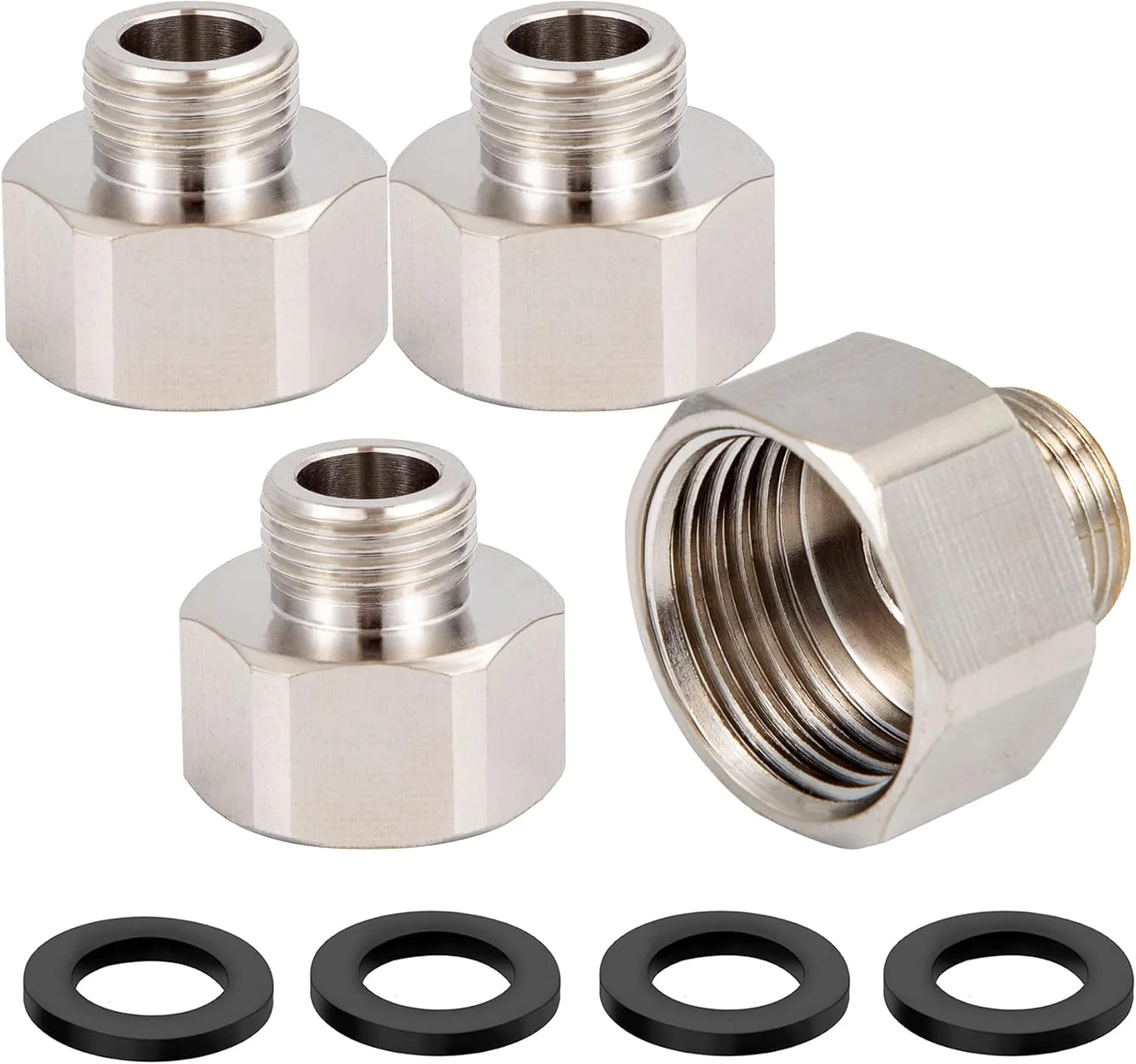 اتصالات لوله برنجی YullSorom، بسته 4 عددی آداپتور شلنگ آب، آداپتور کاهنده مادگی G 1/2 به نری 3/8، اتصالات فشاری برای آداپتور شیر توقف آشپزخانه حمام، اتصال دهنده لوله با واشر لاستیکی