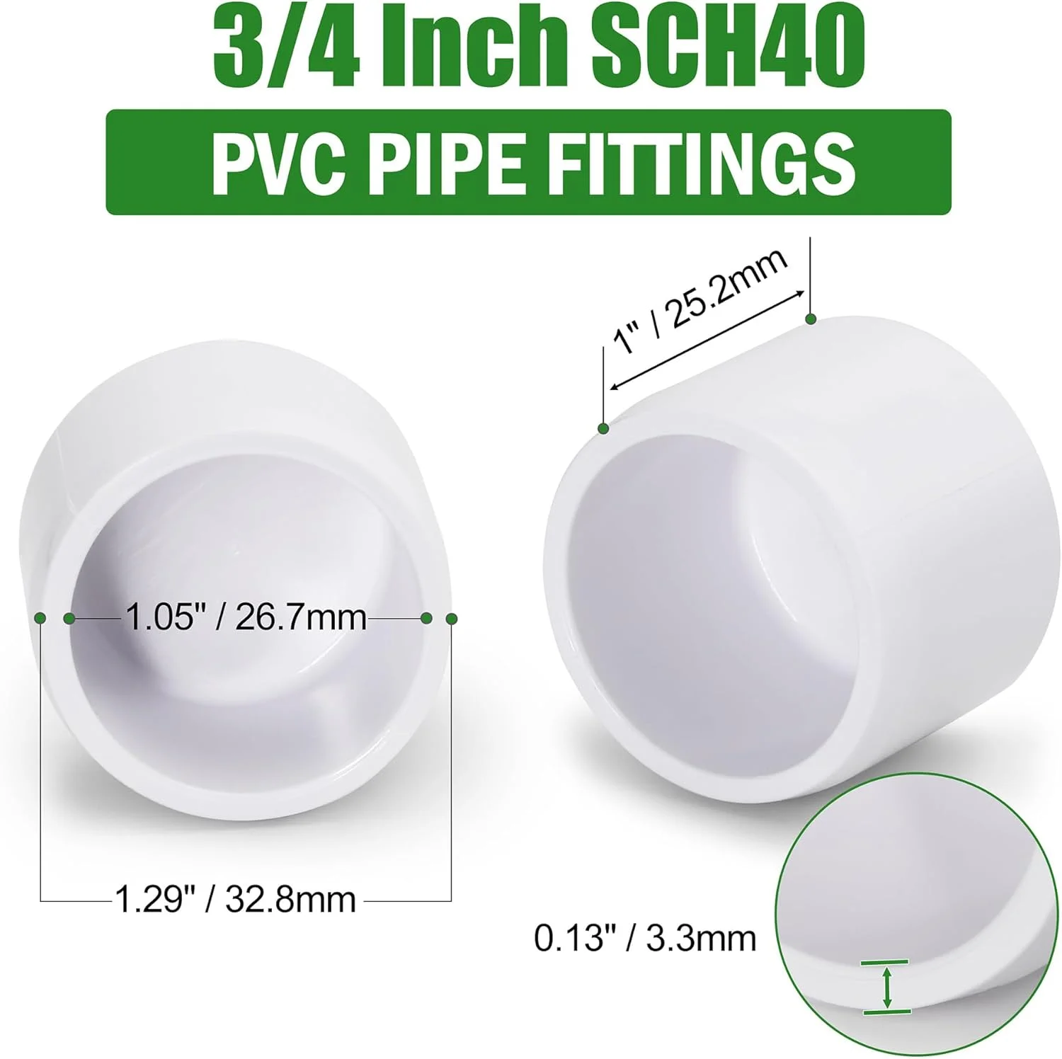 درپوش انتهایی لوله PVC زرنمیاردر، سایز 3/4 اینچ، درپوش های گرد برای سوراخ لوله PVC، اتصالات پوششی لوله PVC درجه مبلمان SCH40 سفید - مناسب برای لوله های PVC 3/4 اینچی، 4 عدد