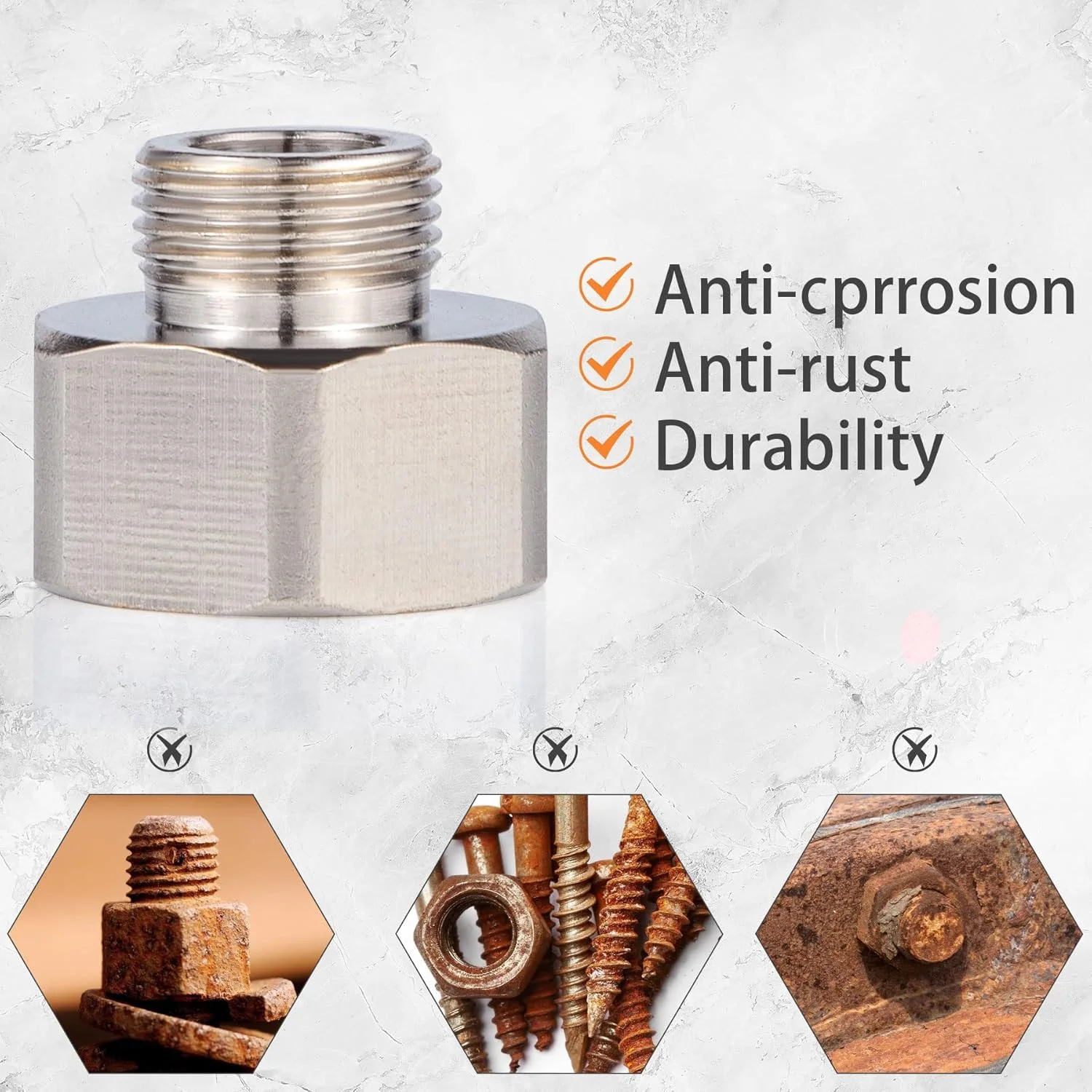 اتصالات لوله برنجی YullSorom، بسته 4 عددی آداپتور شلنگ آب، آداپتور کاهنده مادگی G 1/2 به نری 3/8، اتصالات فشاری برای آداپتور شیر توقف آشپزخانه حمام، اتصال دهنده لوله با واشر لاستیکی