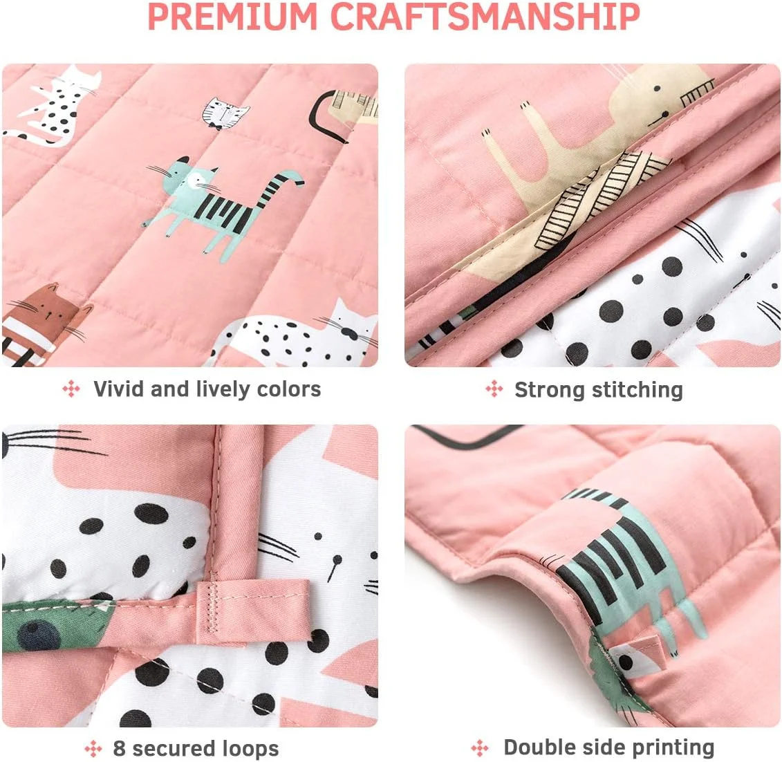 پتوی سنگین کودکانه آقای سندمن 3 پوندی قابل شستشو، بهترین پتو سنگین پنبه ای تنفسی با مهره های شیشه ای غیر سمی - 36" x 48" طرح گربه ناز پتوی سنگین کودکانه آقای سندمن 3 پوندی قابل شستشو، بهترین پتو سنگین پنبه ای تنفسی با مهره های شیشه ای غیر سمی - 36" x 48" طرح گربه ناز