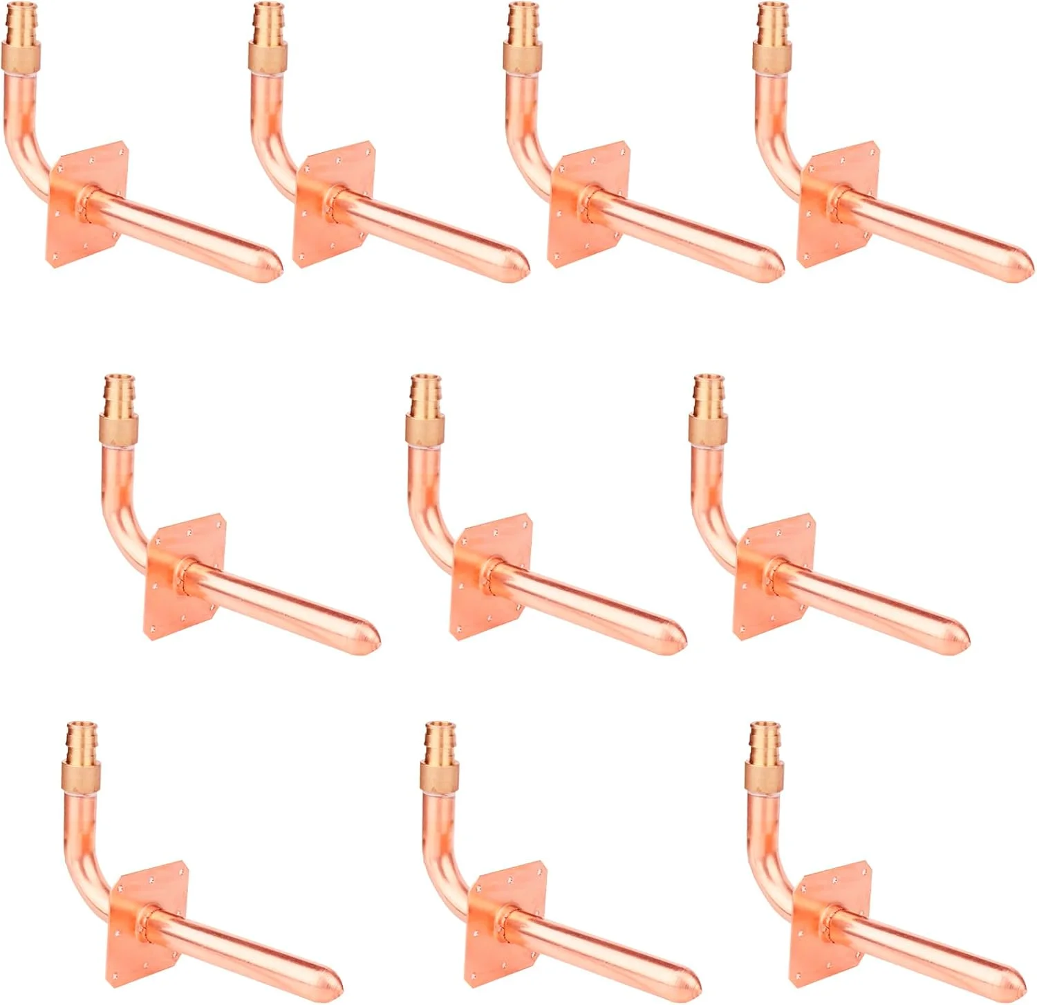 دسته 10 عددی اتصالات Pex-A انبساطی WHK، زانویی خروجی مسی با فلنج دیواری 1/2 اینچ در 6 اینچ