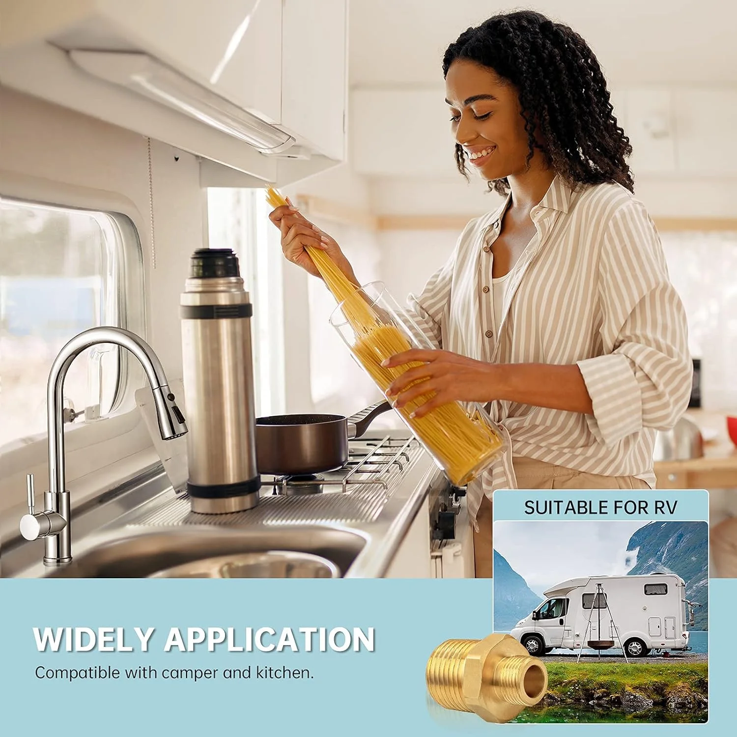 آداپتور شیر RV WEWE کاهنده 1/2 به 3/8، آداپتور خط تامین شیر آب، اتصالات فشاری برنجی 3/8 سازگار با اتصال لوله آب، 2 عدد