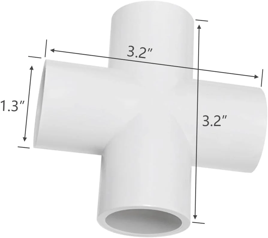 اتصال چهار طرفه WESUA، سایز 3/4 اینچ، اتصالات PVC صلیبی فلاش SCH40 (بسته 6 عددی)