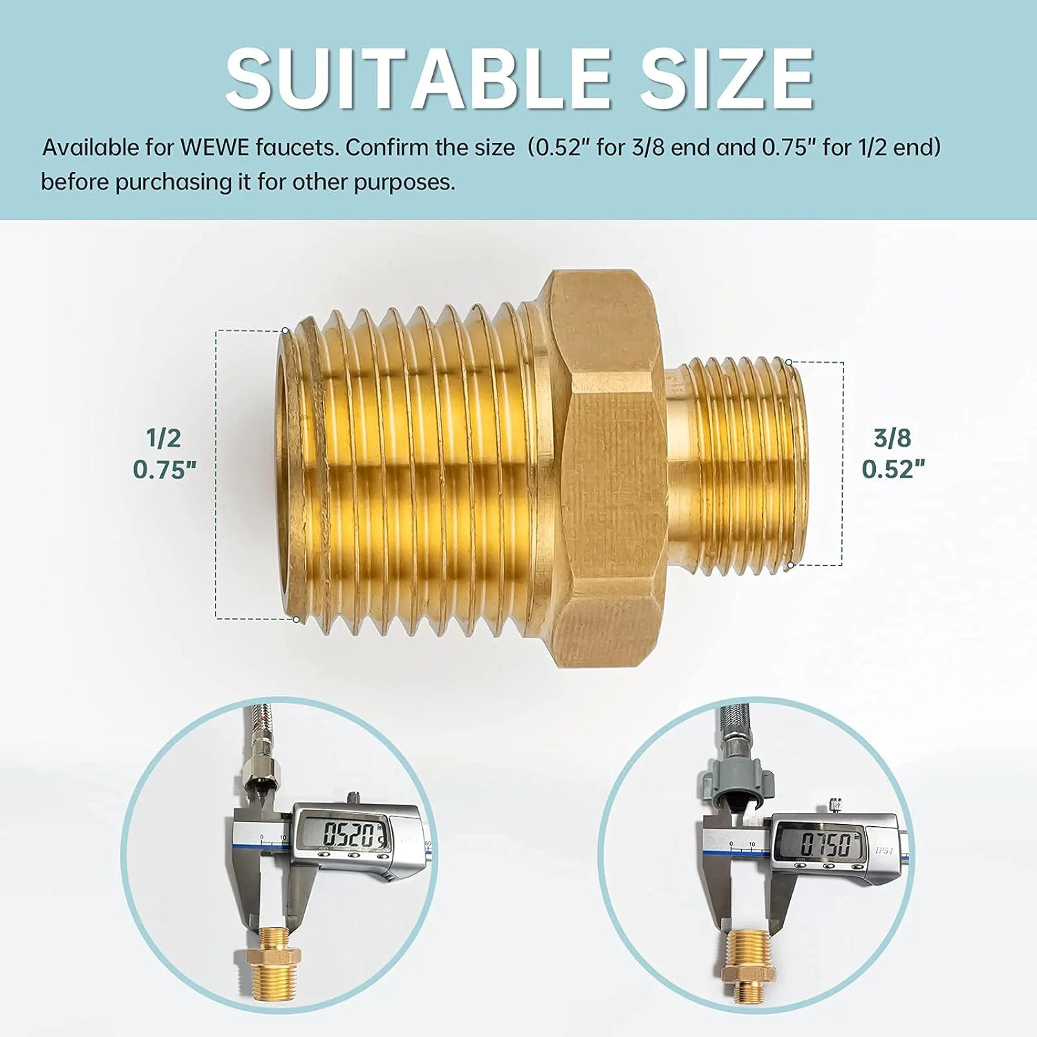 آداپتور شیر RV WEWE کاهنده 1/2 به 3/8، آداپتور خط تامین شیر آب، اتصالات فشاری برنجی 3/8 سازگار با اتصال لوله آب، 2 عدد