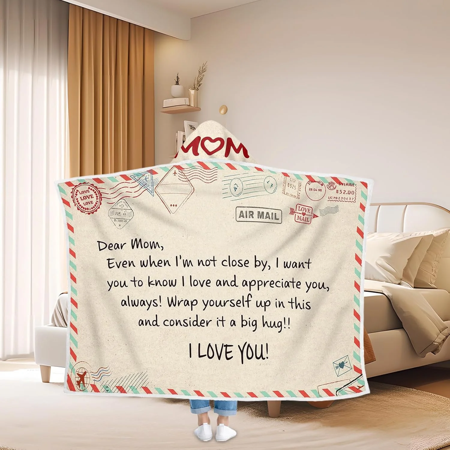 Mothers Day Blanket | Warm Mom Birthday Blanket | Envelope Design Warm Flannel Hooded Bedspread for Travel Lazy Home Decor Air Conditioner Spa Day Mothers Day Blanket | Warm Mom Birthday Blanket | Envelope Design Warm Flannel Hooded Bedspread for Travel Lazy Home Decor Air Conditioner Spa Day