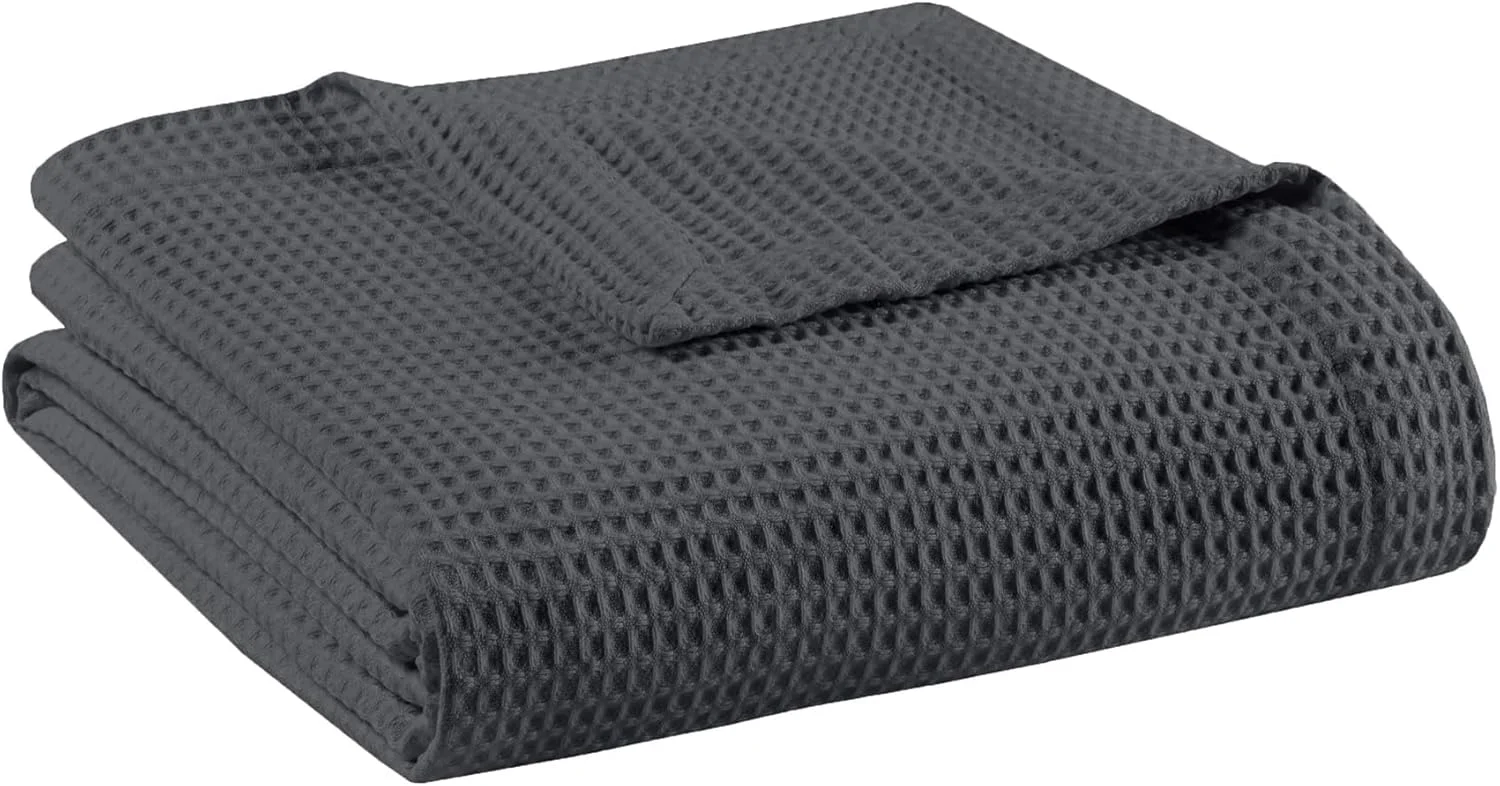 Madison Park 100% Cotton Blanket, Trendy Woven Waffle Weave Design, All Season, Lightweight, Breathable, Soft and Cozy Casual Summer Cover, for Bed, Couch and Sofa, King (108 in x 90 in), Dark Grey Madison Park 100% Cotton Blanket, Trendy Woven Waffle Weave Design, All Season, Lightweight, Breathable, Soft and Cozy Casual Summer Cover, for Bed, Couch and Sofa, King (108 in x 90 in), Dark Grey