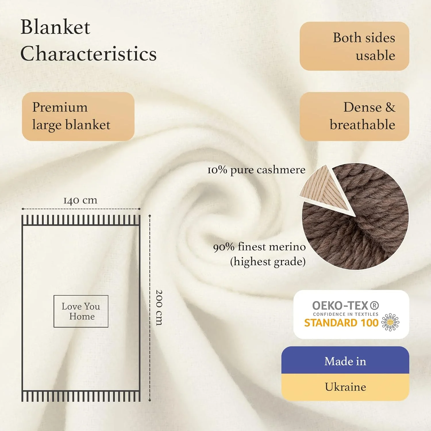 پتو کشمیری LYHome با پشم مرینوس - شال مبل، رو تختی و روکش بزرگ مبل، پتوهای گرم و فوق العاده نرم برای مبل و صندلی، پتوهای پیک نیک تک نفره و دو نفره سایز 140x200 سانتی متر، طرح شاه ماهی سفید