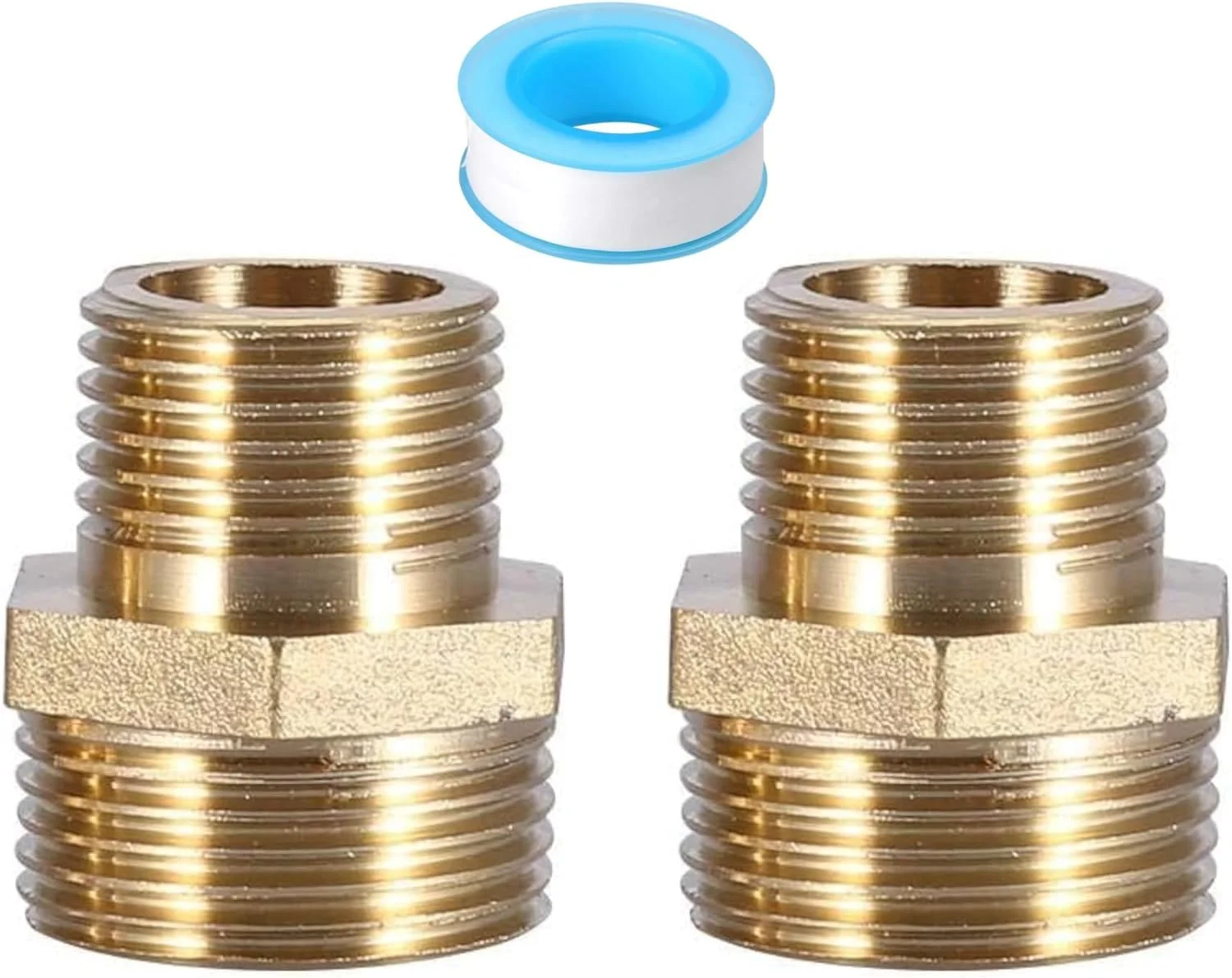 تبدیل برنجی لوله VITION، دو عددی، کاهنده سایز 1 اینچ نر به 1/2 اینچ نر، اتصالات شش گوش با نوار تفلون