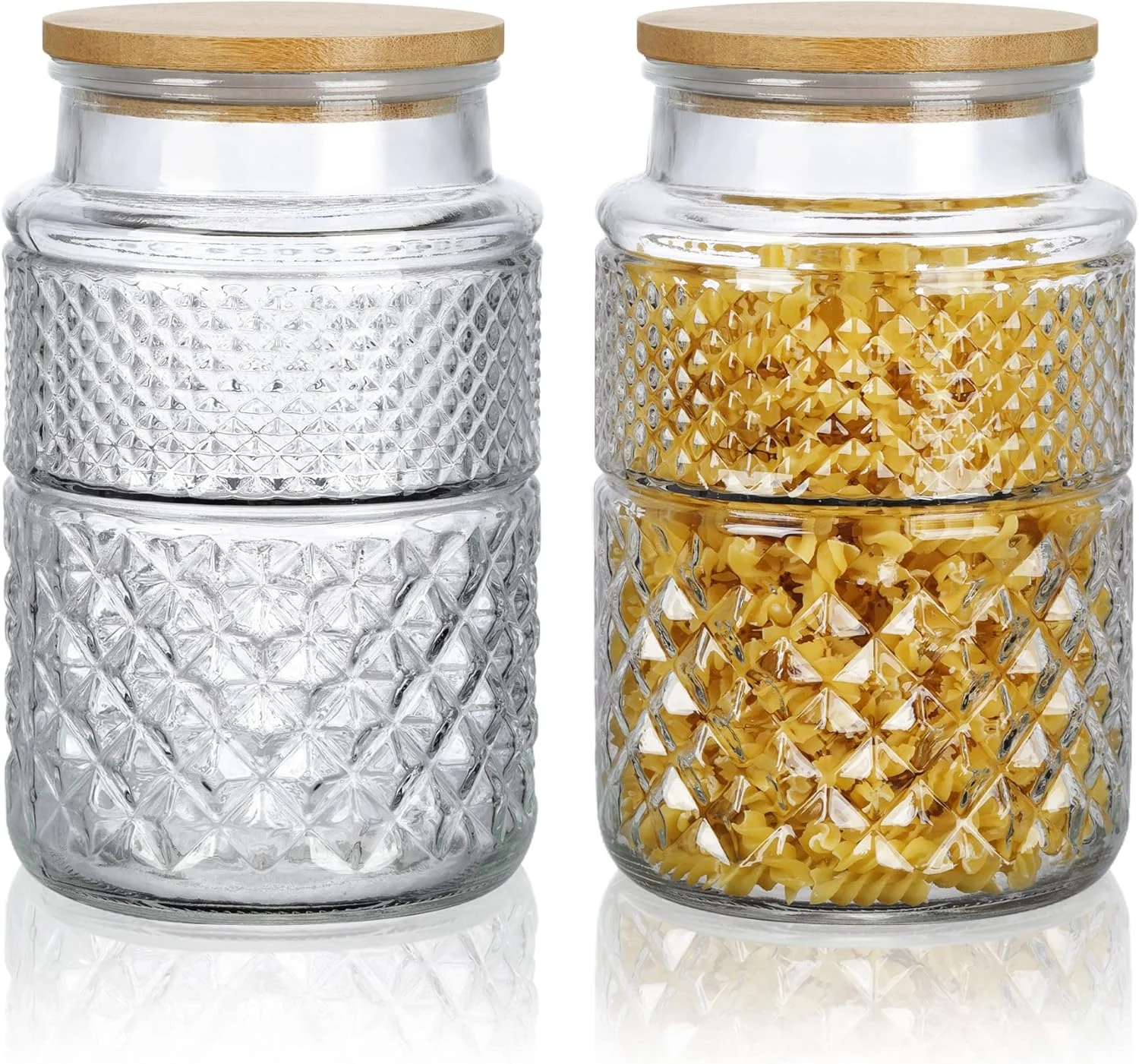 ظروف شیشه ای ذخیره سازی 2 لیتری Joeyan با درب بامبو - ست 2 عددی ظروف شیشه ای بزرگ با بافت - ظروف آشپزخانه درب دار برای اسپاگتی، غلات، کلوچه، آرد، آجیل ظروف شیشه ای ذخیره سازی 2 لیتری Joeyan با درب بامبو - ست 2 عددی ظروف شیشه ای بزرگ با بافت - ظروف آشپزخانه درب دار برای اسپاگتی، غلات، کلوچه، آرد، آجیل