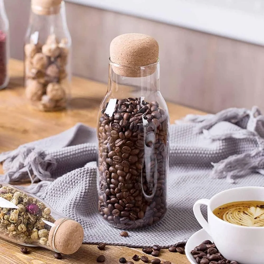 ست شیشه ای درب دار با چوب پنبه، ظرف شیشه ای برای نگهداری مواد غذایی با درب چوب پنبه ای، بطری شیشه ای با درب چوب پنبه ای، ست بطری شیشه ای با چوب پنبه - 3 عددی - 600 میلی لیتر