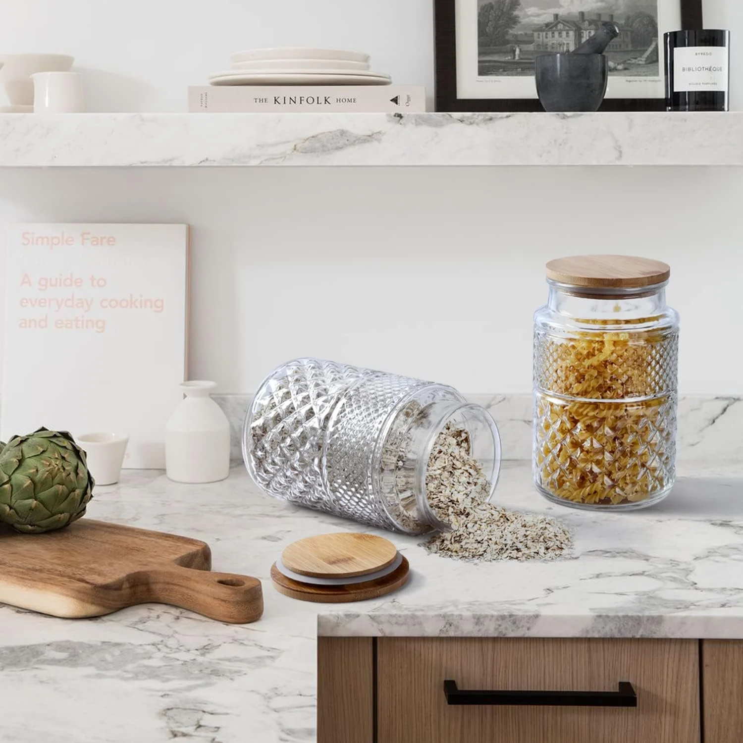 ظروف شیشه ای ذخیره سازی 2 لیتری Joeyan با درب بامبو - ست 2 عددی ظروف شیشه ای بزرگ با بافت - ظروف آشپزخانه درب دار برای اسپاگتی، غلات، کلوچه، آرد، آجیل ظروف شیشه ای ذخیره سازی 2 لیتری Joeyan با درب بامبو - ست 2 عددی ظروف شیشه ای بزرگ با بافت - ظروف آشپزخانه درب دار برای اسپاگتی، غلات، کلوچه، آرد، آجیل