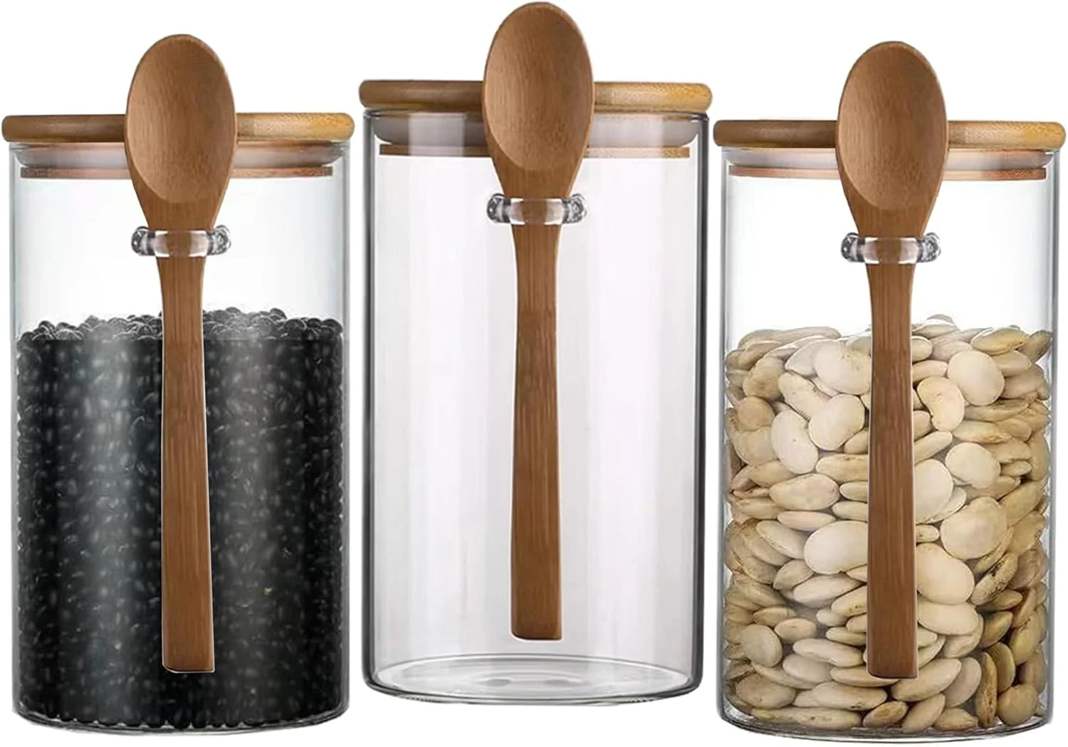 ست 3 عددی ظروف شیشه ای گرد درب دار و قاشق دار هایلرو، 750 میلی لیتر - ظروف استوانه ای شفاف بوروسیلیکاتی با درب برای نگهداری مواد غذایی در آشپزخانه ست 3 عددی ظروف شیشه ای گرد درب دار و قاشق دار هایلرو، 750 میلی لیتر - ظروف استوانه ای شفاف بوروسیلیکاتی با درب برای نگهداری مواد غذایی در آشپزخانه