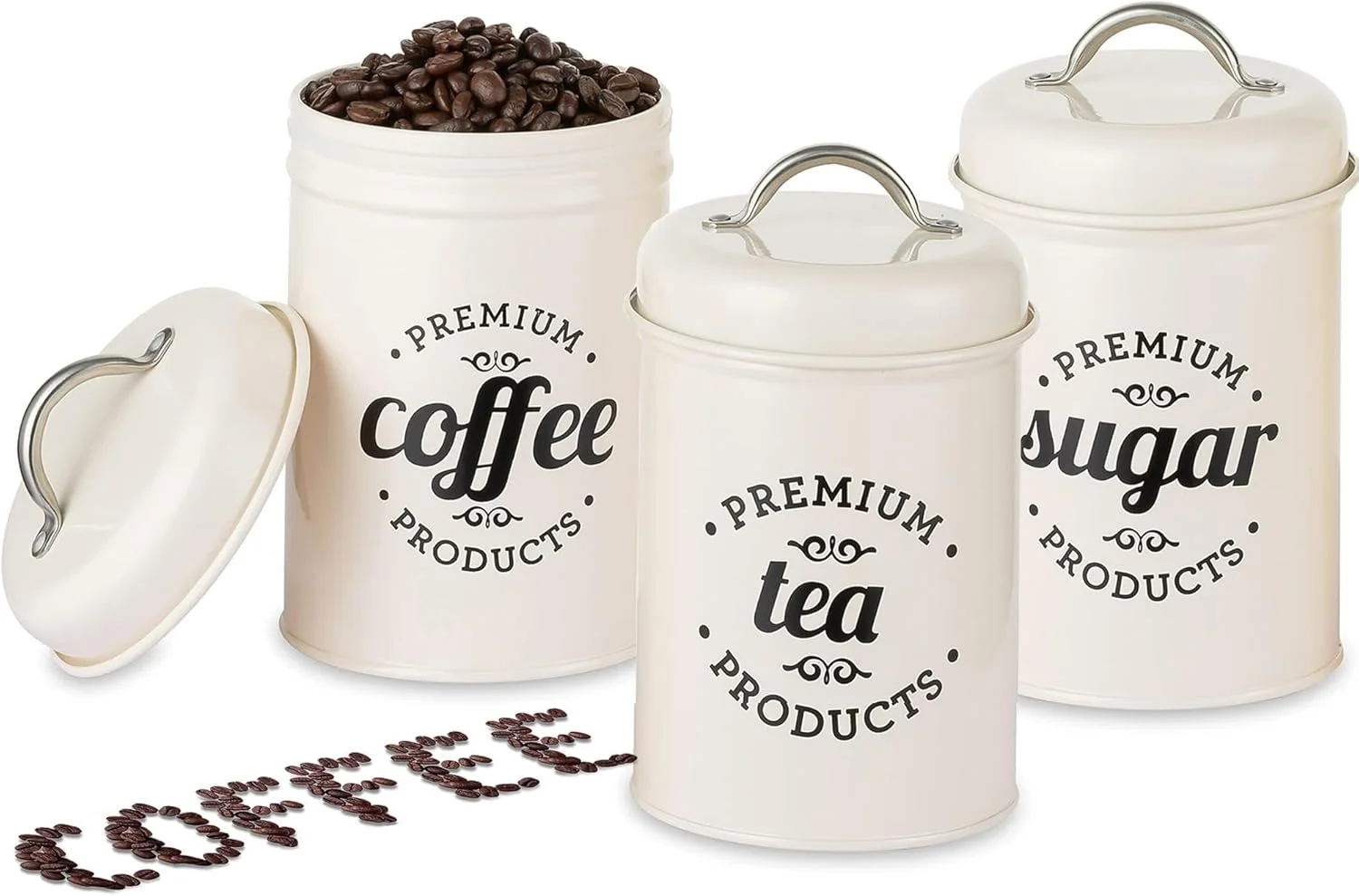 ظروف حبوبات درب دار ایده گالا، ست ظروف نگهدارنده مواد غذایی برای قهوه، چای، شکر، آبنبات، غلات، ادویه جات، نظم دهنده آشپزخانه و نگهداری مواد غذایی (سفید شیری) ظروف حبوبات درب دار ایده گالا، ست ظروف نگهدارنده مواد غذایی برای قهوه، چای، شکر، آبنبات، غلات، ادویه جات، نظم دهنده آشپزخانه و نگهداری مواد غذایی (سفید شیری)