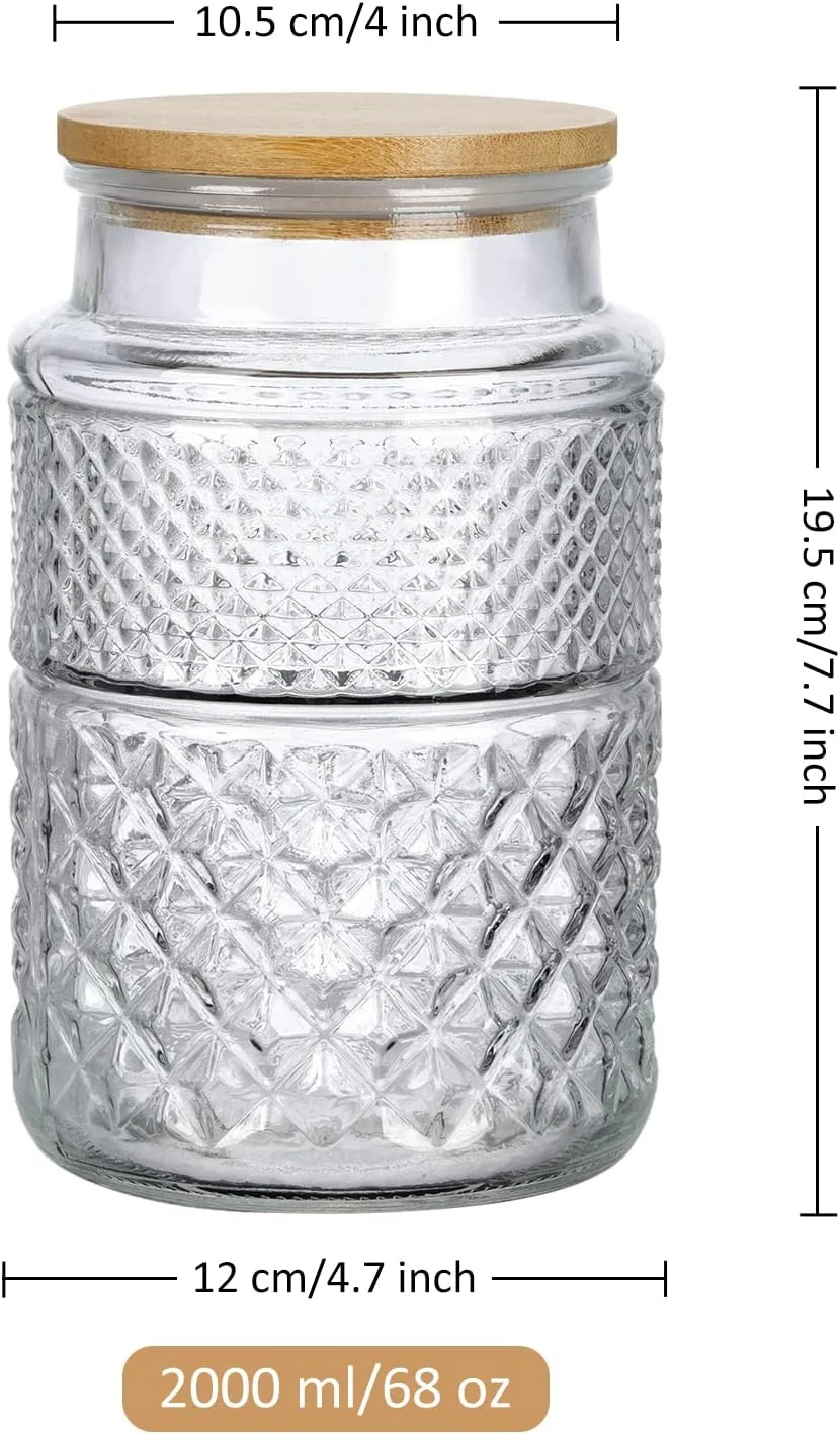 ظروف شیشه ای ذخیره سازی 2 لیتری Joeyan با درب بامبو - ست 2 عددی ظروف شیشه ای بزرگ با بافت - ظروف آشپزخانه درب دار برای اسپاگتی، غلات، کلوچه، آرد، آجیل ظروف شیشه ای ذخیره سازی 2 لیتری Joeyan با درب بامبو - ست 2 عددی ظروف شیشه ای بزرگ با بافت - ظروف آشپزخانه درب دار برای اسپاگتی، غلات، کلوچه، آرد، آجیل