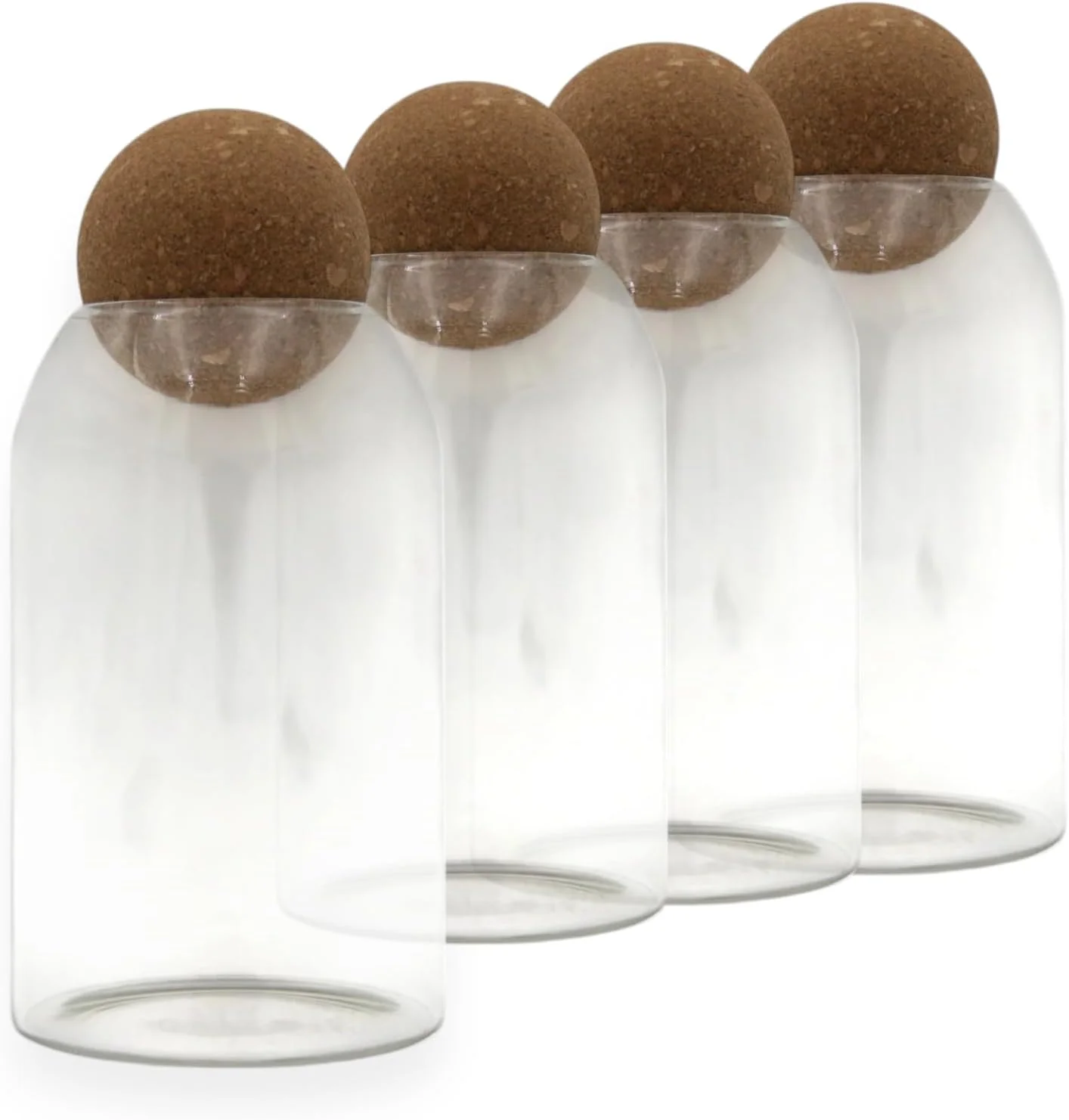 ست ۴ تکه ظروف شیشه ای مینیمالیستی هامز آیدیاز با درب چوب پنبه ای گرد - ظروف نگهداری سازگار با محیط زیست برای چای، دانه های قهوه، ادویه جات، گیاهان یا نمایش تزئینی ست ۴ تکه ظروف شیشه ای مینیمالیستی هامز آیدیاز با درب چوب پنبه ای گرد - ظروف نگهداری سازگار با محیط زیست برای چای، دانه های قهوه، ادویه جات، گیاهان یا نمایش تزئینی