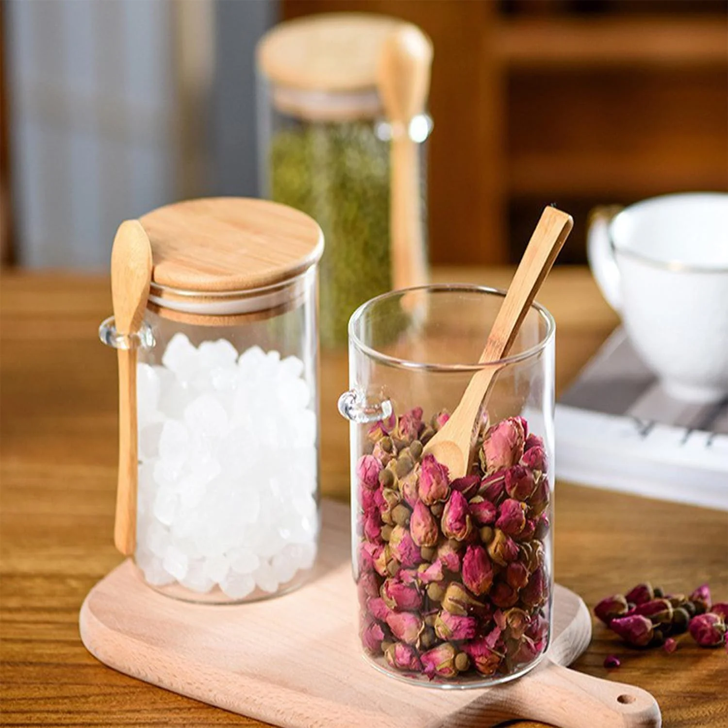 ست 3 عددی ظروف شیشه ای گرد درب دار و قاشق دار هایلرو، 750 میلی لیتر - ظروف استوانه ای شفاف بوروسیلیکاتی با درب برای نگهداری مواد غذایی در آشپزخانه ست 3 عددی ظروف شیشه ای گرد درب دار و قاشق دار هایلرو، 750 میلی لیتر - ظروف استوانه ای شفاف بوروسیلیکاتی با درب برای نگهداری مواد غذایی در آشپزخانه