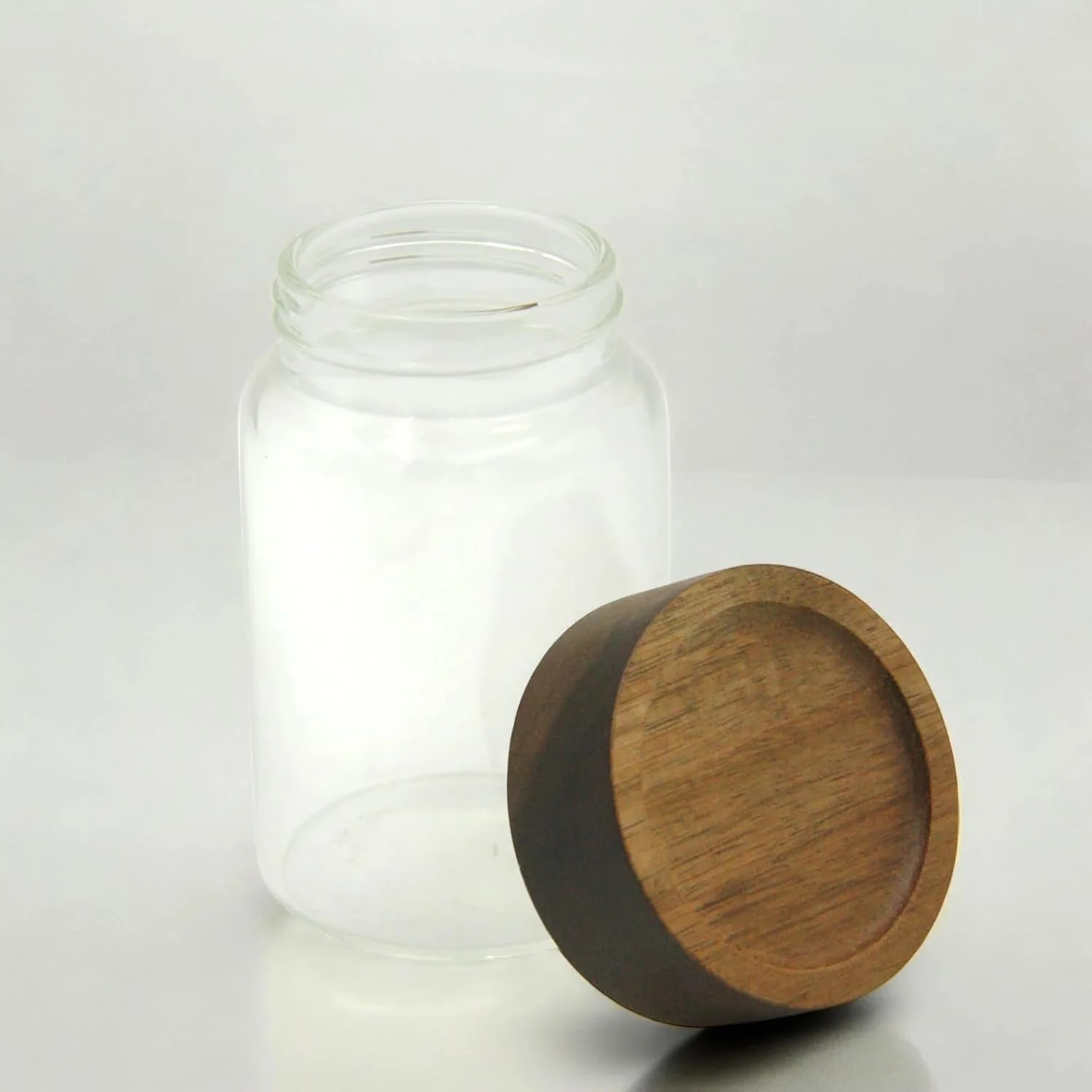 ست 4 تکه ظروف شیشه ای شفاف هامز آیدیاز با درب چوبی - ظروف نگهداری دربسته آشپزخانه برای قهوه، شکر، چای، آرد، پاستا، ادویه جات و ملزومات ضروری انبار