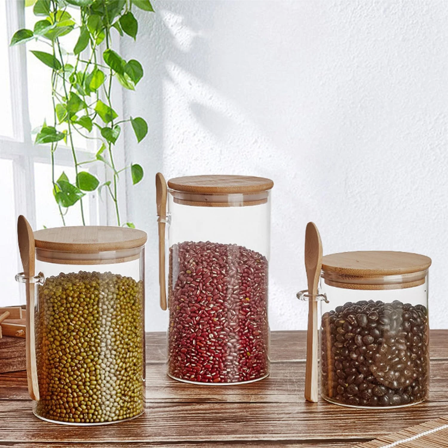 ست 3 عددی ظروف شیشه ای گرد درب دار و قاشق دار هایلرو، 750 میلی لیتر - ظروف استوانه ای شفاف بوروسیلیکاتی با درب برای نگهداری مواد غذایی در آشپزخانه ست 3 عددی ظروف شیشه ای گرد درب دار و قاشق دار هایلرو، 750 میلی لیتر - ظروف استوانه ای شفاف بوروسیلیکاتی با درب برای نگهداری مواد غذایی در آشپزخانه