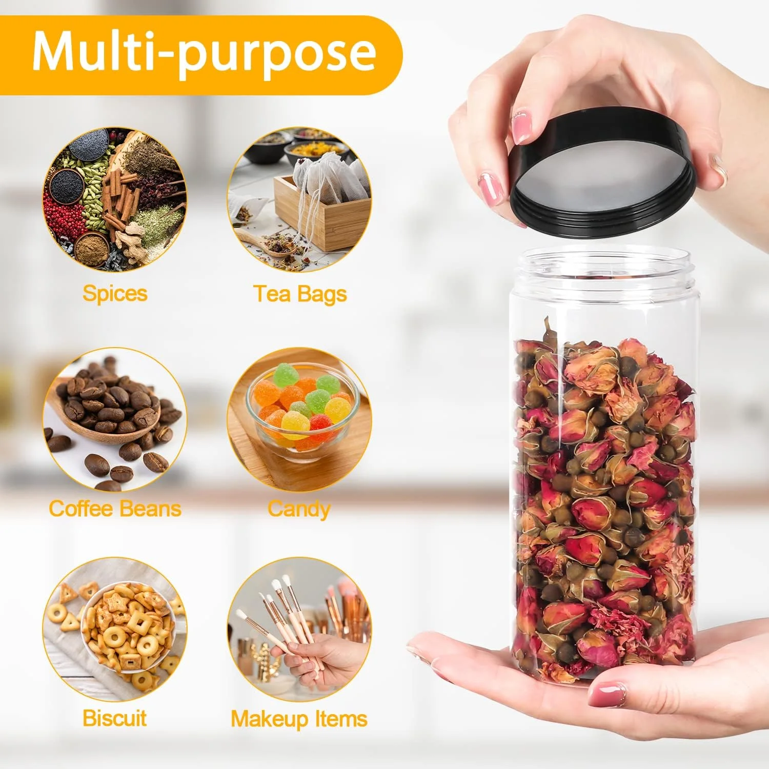 بسته 12 عددی شیشه های پلاستیکی HYCKee با درب مشکی، شیشه های پلاستیکی 500 میلی لیتری برای نگهداری مواد غذایی خشک، ادویه جات، حبوبات، 1 عدد قلم و 20 عدد برچسب برای نگهداری در آشپزخانه و انبار بسته 12 عددی شیشه های پلاستیکی HYCKee با درب مشکی، شیشه های پلاستیکی 500 میلی لیتری برای نگهداری مواد غذایی خشک، ادویه جات، حبوبات، 1 عدد قلم و 20 عدد برچسب برای نگهداری در آشپزخانه و انبار