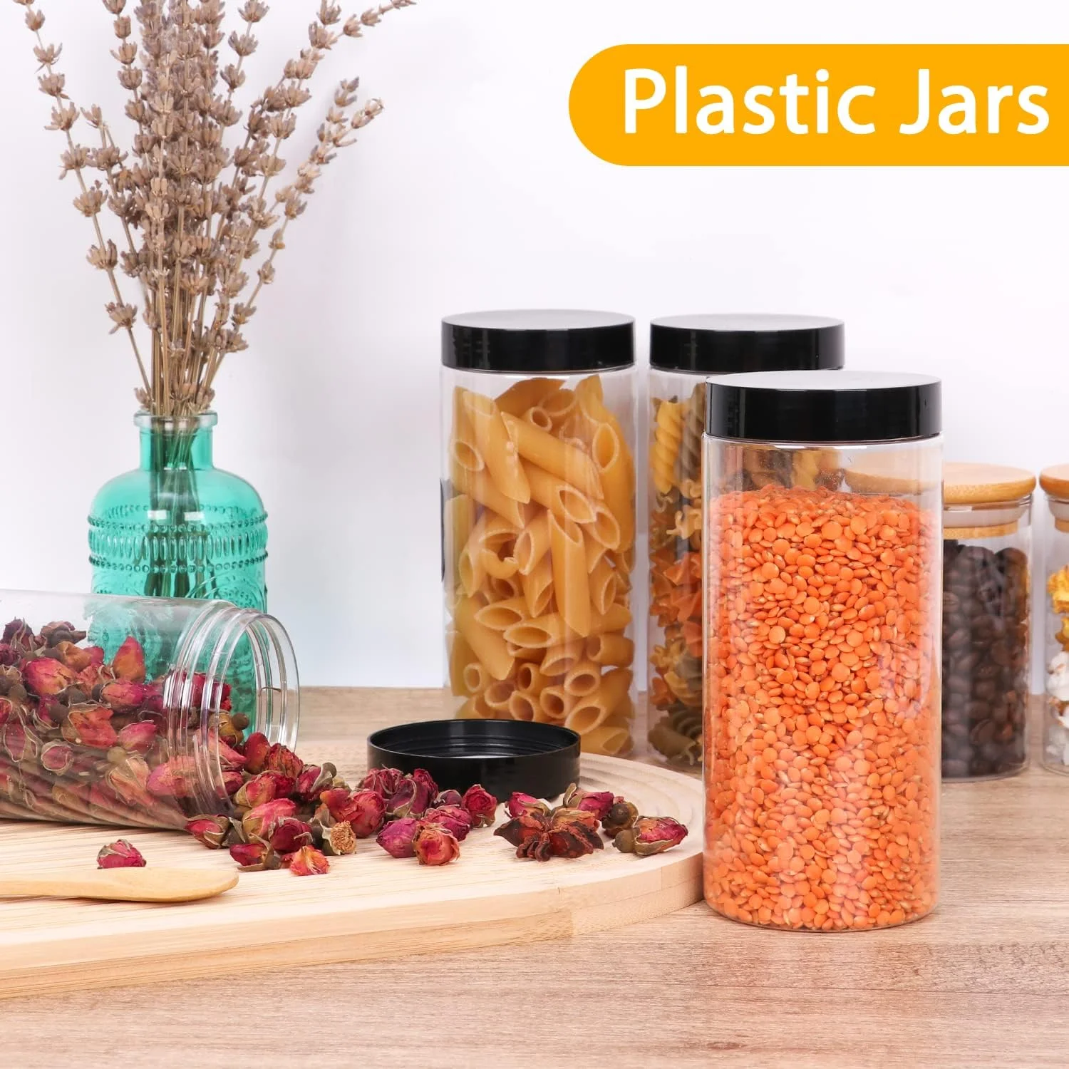 بسته 12 عددی شیشه های پلاستیکی HYCKee با درب مشکی، شیشه های پلاستیکی 500 میلی لیتری برای نگهداری مواد غذایی خشک، ادویه جات، حبوبات، 1 عدد قلم و 20 عدد برچسب برای نگهداری در آشپزخانه و انبار بسته 12 عددی شیشه های پلاستیکی HYCKee با درب مشکی، شیشه های پلاستیکی 500 میلی لیتری برای نگهداری مواد غذایی خشک، ادویه جات، حبوبات، 1 عدد قلم و 20 عدد برچسب برای نگهداری در آشپزخانه و انبار