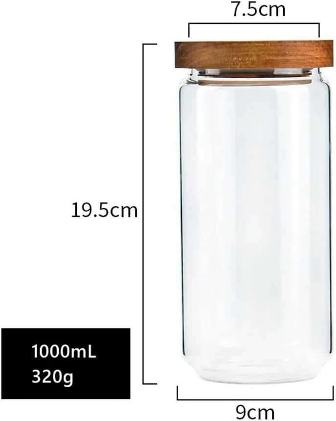 ست 3 تایی ظروف شیشه ای درب چوبی آشپزخانه HOOPZOZA، ظروف نگهداری شیشه ای با درب توپی چوبی، مناسب برای سازماندهی مواد غذایی در کابینت، مناسب برای نگهداری دانه های قهوه، شکر، قهوه، آبنبات و تنقلات (ست چوبی B)