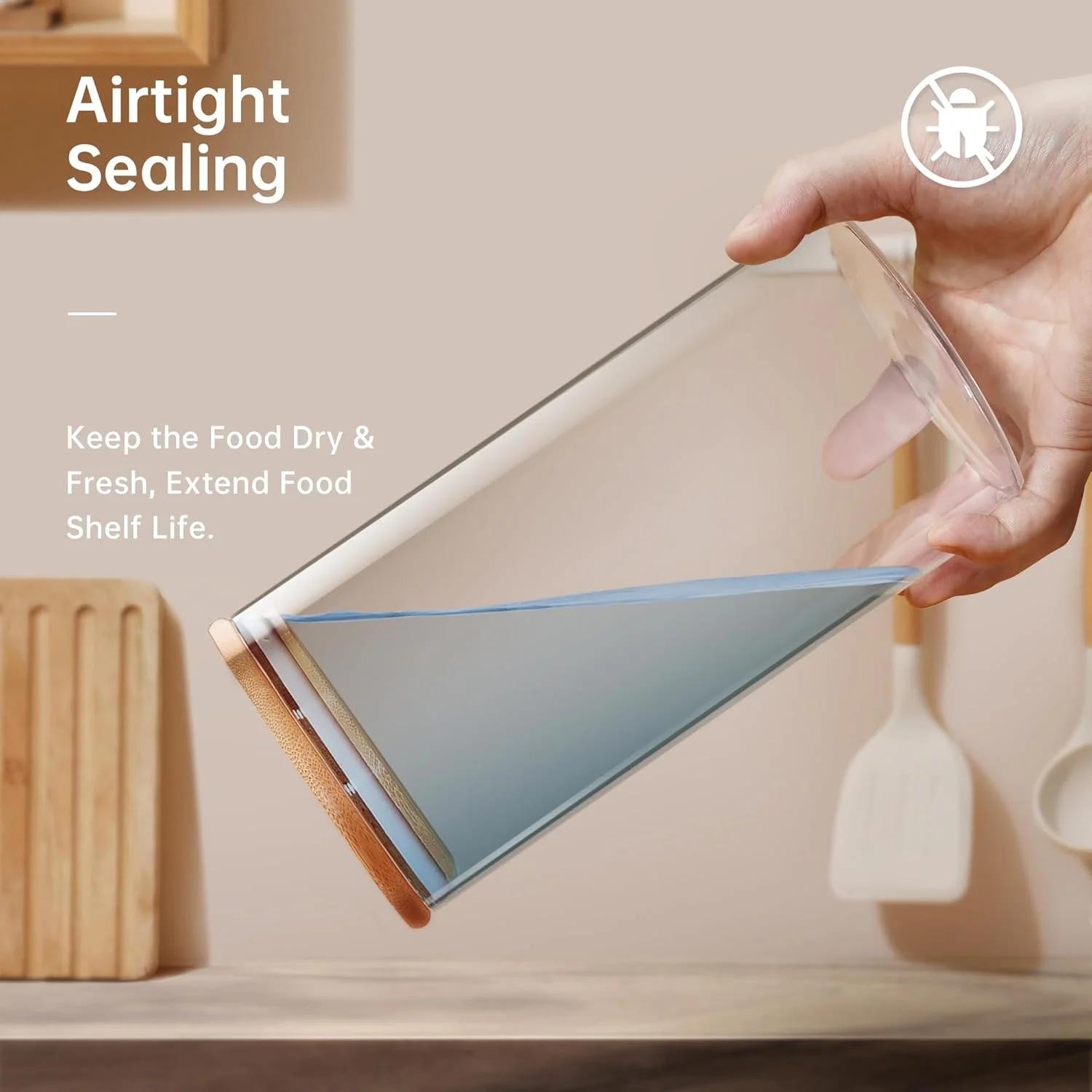 ظروف شیشه ای مربعی HomArtist با درب بامبو 1000 میلی لیتر [مجموعه 6 عددی]، ظروف شیشه ای با درب محکم، ظروف نگهداری مواد غذایی شیشه ای برای پاستا، آرد، شکر، برنج، بهترین برای آشپزخانه و انبار