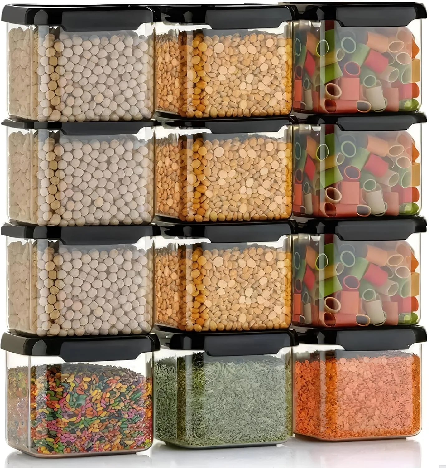 ست ظروف و جا ادویه ای پلاستیکی هومور، ظروف درب دار بدون BPA برای نگهداری مواد غذایی در آشپزخانه، سازمان دهنده آشپزخانه و نظم دهنده کابینت، جا ادویه ای چند منظوره 500 میلی لیتر، مشکی ست ظروف و جا ادویه ای پلاستیکی هومور، ظروف درب دار بدون BPA برای نگهداری مواد غذایی در آشپزخانه، سازمان دهنده آشپزخانه و نظم دهنده کابینت، جا ادویه ای چند منظوره 500 میلی لیتر، مشکی