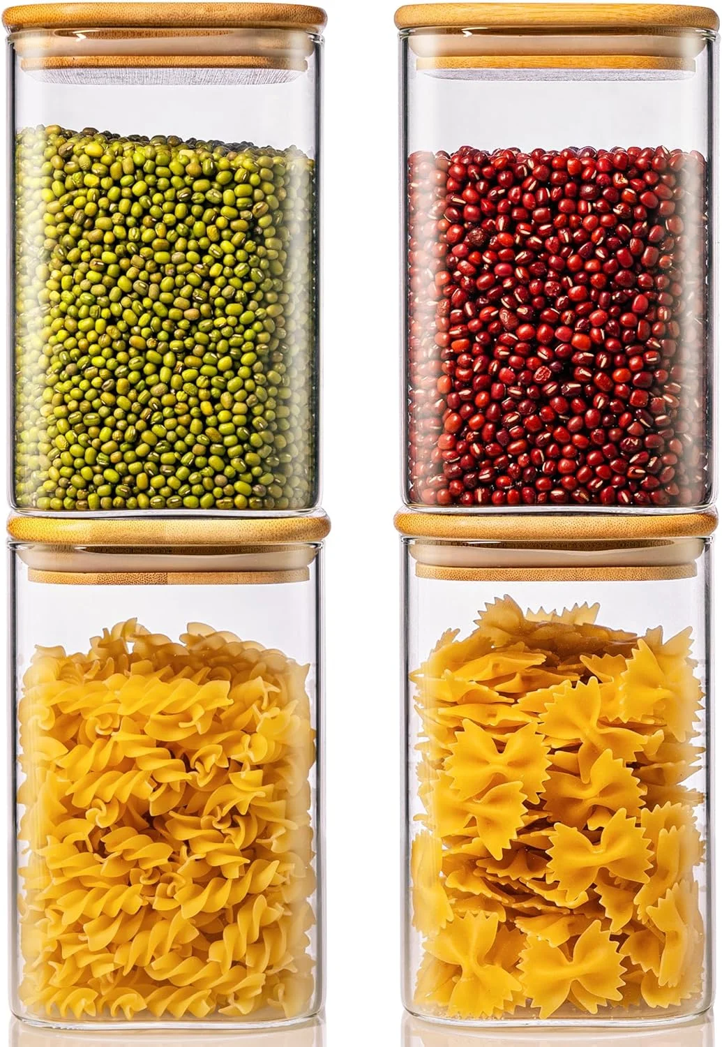 ظروف شیشه ای مربعی HomArtist با درب بامبو، بسته 4 عددی ظروف نگهداری مواد غذایی شیشه ای 1250 میلی لیتری با درب، ظروف شیشه ای با درب های محکم، ظروف نگهداری مواد غذایی شیشه ای برای آرد، شکر، پاستا، غلات ظروف شیشه ای مربعی HomArtist با درب بامبو، بسته 4 عددی ظروف نگهداری مواد غذایی شیشه ای 1250 میلی لیتری با درب، ظروف شیشه ای با درب های محکم، ظروف نگهداری مواد غذایی شیشه ای برای آرد، شکر، پاستا، غلات