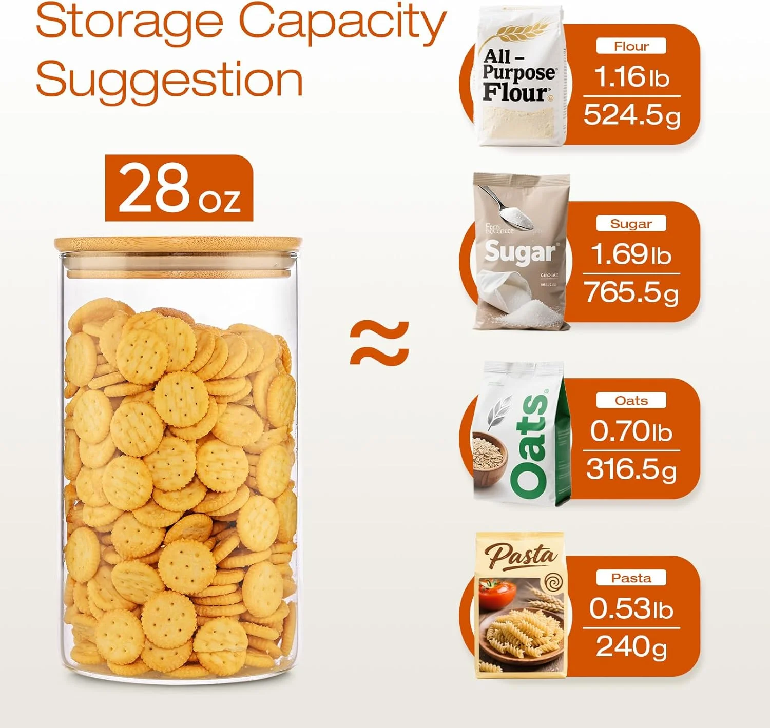 ظروف شیشه ای HomArtist با درب بامبو 1000 میلی لیتر [مجموعه 8 عددی]، ظروف شیشه ای با درب های هواگیر، ظروف نگهداری مواد غذایی شیشه ای برای پاستا، جو دوسر، قهوه، آرد، شکر، برنج، بهترین برای آشپزخانه و انبار