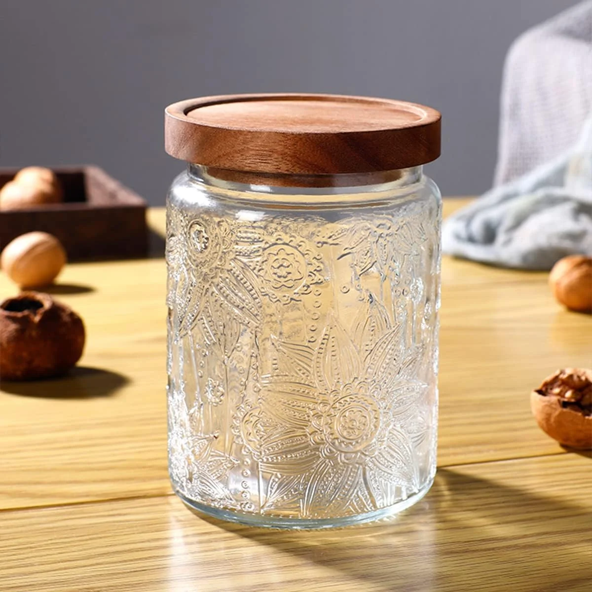 شیشه های درب دار HolaJia - ظروف ذخیره سازی درب بامبو 700 میلی لیتری - شیشه های درب دار هواگیر برای قهوه، برنج و شکر - شیشه های ذخیره سازی تزئینی برای پیشخوان آشپزخانه، انبار (دانه چکش) شیشه های درب دار HolaJia - ظروف ذخیره سازی درب بامبو 700 میلی لیتری - شیشه های درب دار هواگیر برای قهوه، برنج و شکر - شیشه های ذخیره سازی تزئینی برای پیشخوان آشپزخانه، انبار (دانه چکش)