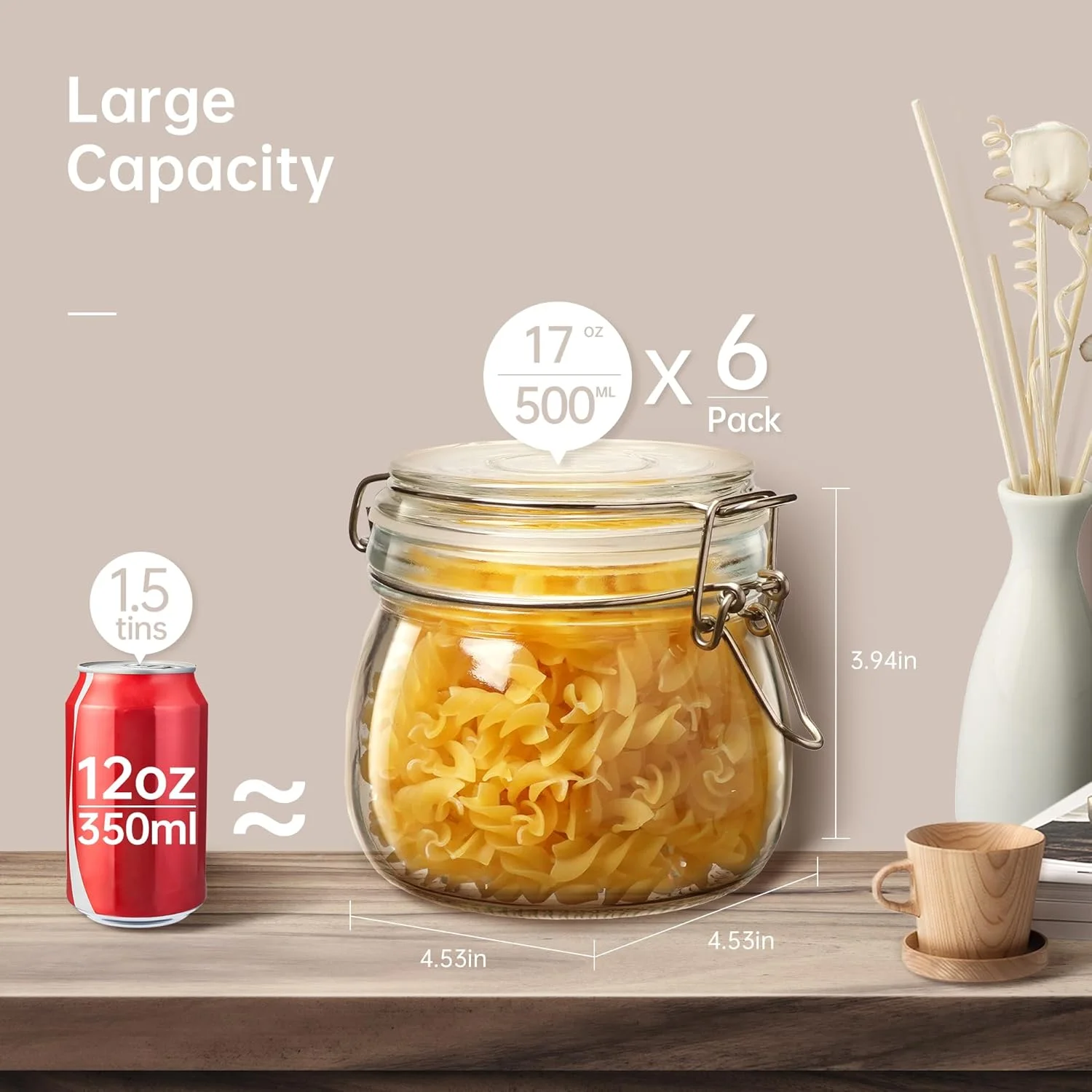 ست 6 عددی شیشه های درب دار هوم آرتیست، 500 میلی لیتر، شیشه های نگهدارنده مواد غذایی با درب گیره ای، مناسب برای نگهداری قهوه، شکر، پاستا، غلات، بهترین انتخاب برای کنسرو کردن، نگهداری در آشپزخانه و انبار ست 6 عددی شیشه های درب دار هوم آرتیست، 500 میلی لیتر، شیشه های نگهدارنده مواد غذایی با درب گیره ای، مناسب برای نگهداری قهوه، شکر، پاستا، غلات، بهترین انتخاب برای کنسرو کردن، نگهداری در آشپزخانه و انبار