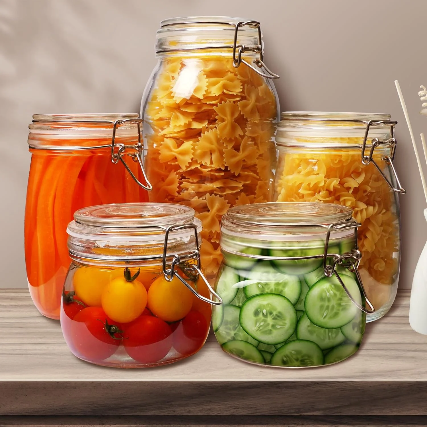 ست 6 عددی شیشه های درب دار هوم آرتیست، 500 میلی لیتر، شیشه های نگهدارنده مواد غذایی با درب گیره ای، مناسب برای نگهداری قهوه، شکر، پاستا، غلات، بهترین انتخاب برای کنسرو کردن، نگهداری در آشپزخانه و انبار ست 6 عددی شیشه های درب دار هوم آرتیست، 500 میلی لیتر، شیشه های نگهدارنده مواد غذایی با درب گیره ای، مناسب برای نگهداری قهوه، شکر، پاستا، غلات، بهترین انتخاب برای کنسرو کردن، نگهداری در آشپزخانه و انبار