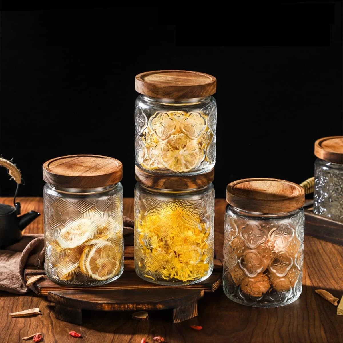 شیشه های درب دار HolaJia - ظروف ذخیره سازی درب بامبو 700 میلی لیتری - شیشه های درب دار هواگیر برای قهوه، برنج و شکر - شیشه های ذخیره سازی تزئینی برای پیشخوان آشپزخانه، انبار (دانه چکش) شیشه های درب دار HolaJia - ظروف ذخیره سازی درب بامبو 700 میلی لیتری - شیشه های درب دار هواگیر برای قهوه، برنج و شکر - شیشه های ذخیره سازی تزئینی برای پیشخوان آشپزخانه، انبار (دانه چکش)