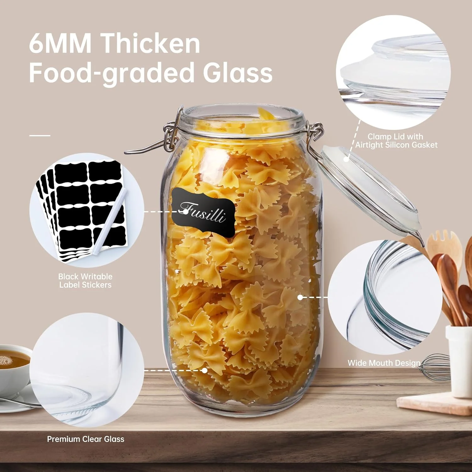 ست 6 عددی شیشه های درب دار هوم آرتیست، 500 میلی لیتر، شیشه های نگهدارنده مواد غذایی با درب گیره ای، مناسب برای نگهداری قهوه، شکر، پاستا، غلات، بهترین انتخاب برای کنسرو کردن، نگهداری در آشپزخانه و انبار ست 6 عددی شیشه های درب دار هوم آرتیست، 500 میلی لیتر، شیشه های نگهدارنده مواد غذایی با درب گیره ای، مناسب برای نگهداری قهوه، شکر، پاستا، غلات، بهترین انتخاب برای کنسرو کردن، نگهداری در آشپزخانه و انبار