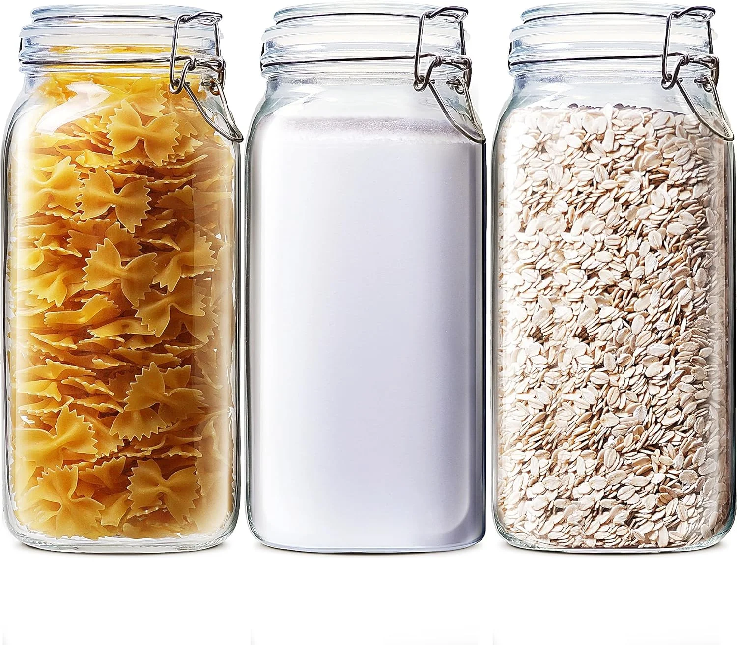 ست 3 تایی شیشه های مربعی درب دار HomArtist، ظرف شیشه ای 2300 میلی لیتری، ظروف شیشه ای با درب گیره ای، ظروف نگهداری مواد غذایی شیشه ای برای آرد، شکر، برنج، غلات، بهترین برای کنسرو، نگهداری آشپزخانه و انبار ست 3 تایی شیشه های مربعی درب دار HomArtist، ظرف شیشه ای 2300 میلی لیتری، ظروف شیشه ای با درب گیره ای، ظروف نگهداری مواد غذایی شیشه ای برای آرد، شکر، برنج، غلات، بهترین برای کنسرو، نگهداری آشپزخانه و انبار