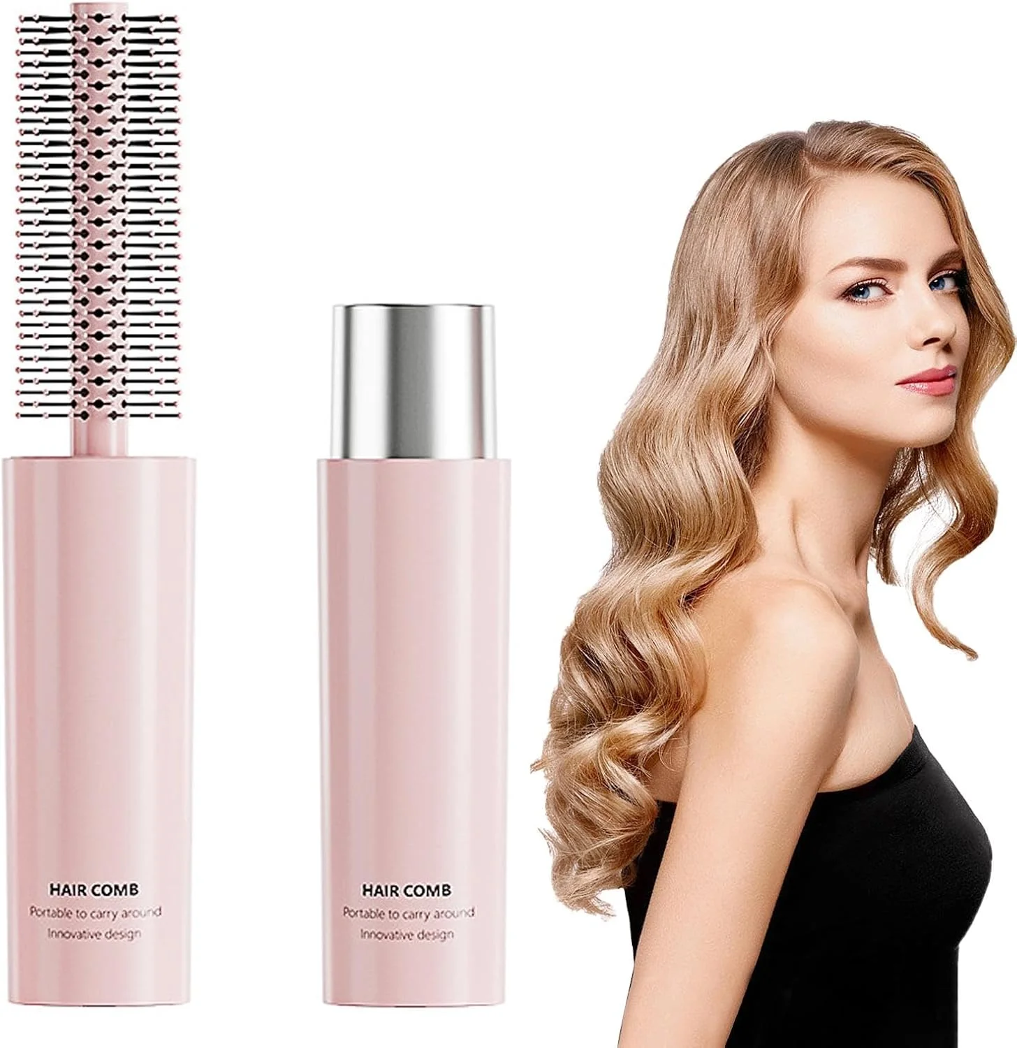 برس گرد مسافرتی برای خشک کردن مو، برس کوچک حالت دهنده موهای فر برای موهای ضخیم و نازک، فر کردن، صاف کردن، موهای خیس و خشک - سایز مسافرتی (رنگ: صورتی)