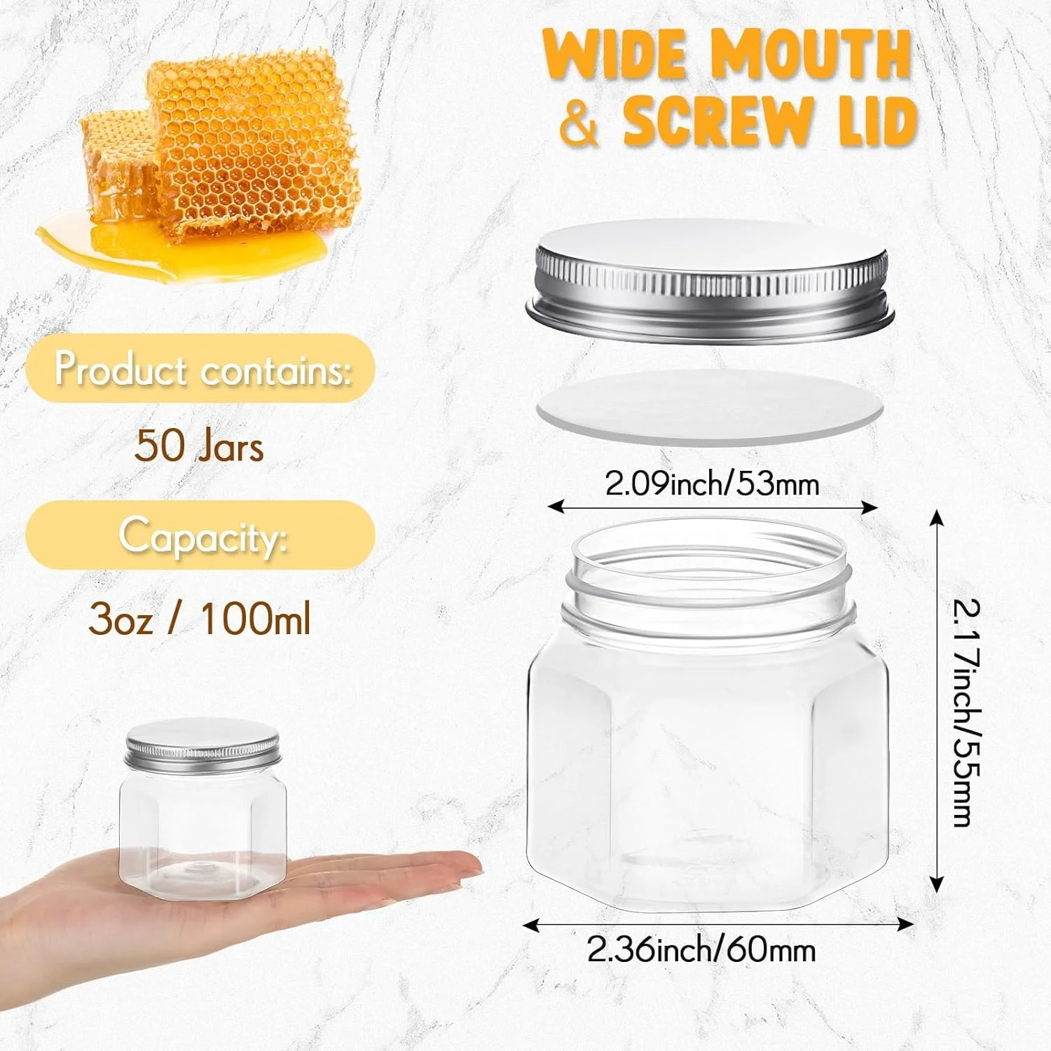 25 عدد شیشه پلاستیکی شش ضلعی 3 اونسی با درب، شیشه های کوچک عسل دهانه گشاد برای کنسرو کردن، مناسب برای مهمانی، هدیه عروسی، جشن نوزاد، هدیه DIY، ژله (نقره ای) 25 عدد شیشه پلاستیکی شش ضلعی 3 اونسی با درب، شیشه های کوچک عسل دهانه گشاد برای کنسرو کردن، مناسب برای مهمانی، هدیه عروسی، جشن نوزاد، هدیه DIY، ژله (نقره ای)