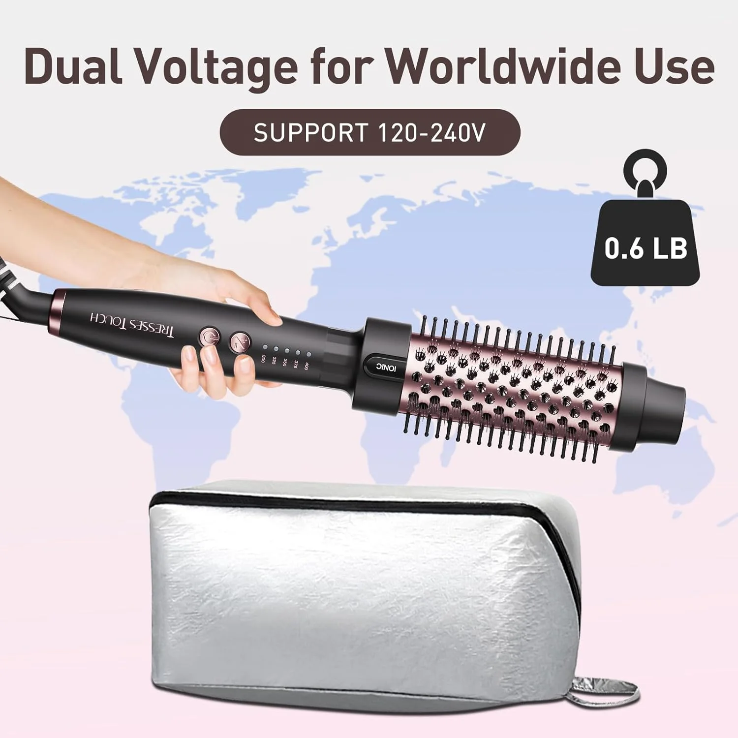 برس حرارتی ترِس تاچ، برس حالت دهنده 1.5 اینچی، برس گرد حرارتی یونی با 5 تنظیمات، برس فر کننده دو ولتاژ، برس گرد برای حالت دادن مو، رزگلد برس حرارتی ترِس تاچ، برس حالت دهنده 1.5 اینچی، برس گرد حرارتی یونی با 5 تنظیمات، برس فر کننده دو ولتاژ، برس گرد برای حالت دادن مو، رزگلد