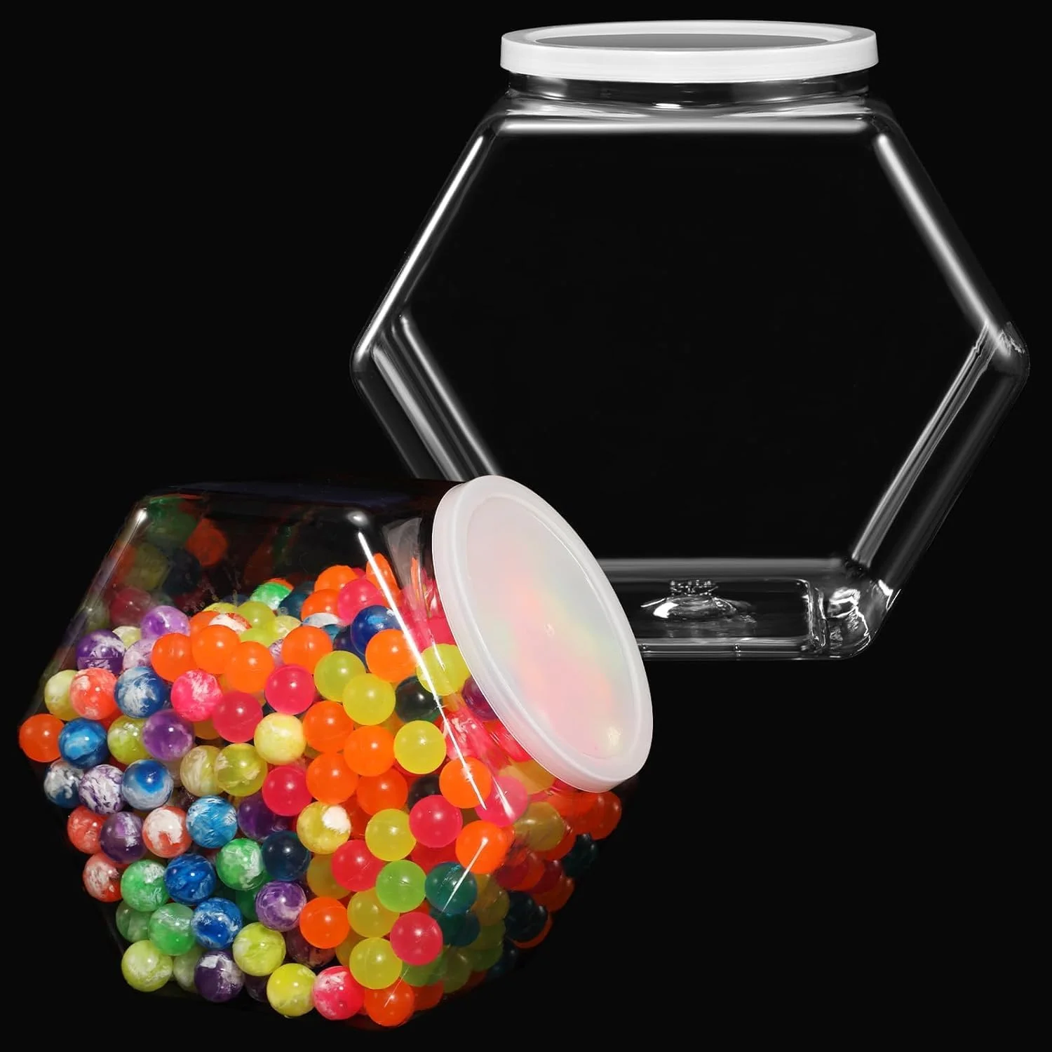 ظرف شیرینی شش ضلعی پلاستیکی، با درب، ظروف کوکی شفاف شش ضلعی، ظروف کوکی شش ضلعی، جنس پلاستیکی، برای تنقلات، کلوچه، غذای سگ، لوازم صنایع دستی و خیاطی، غلاف قهوه، غلاف لباسشویی (3800 میلی لیتر) (2 عدد)