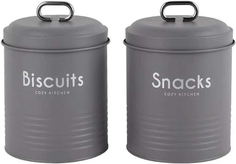 ست دو عددی ظروف فلزی ذخیره سازی Gravitas، ظروف ذخیره سازی بادوام و شیک، ضد هوا، مقاوم در برابر زنگ زدگی، ایده آل برای سازماندهی آشپزخانه، ذخیره سازی مواد غذایی و استفاده در منزل - خاکستری - 2000 میلی لیتر
