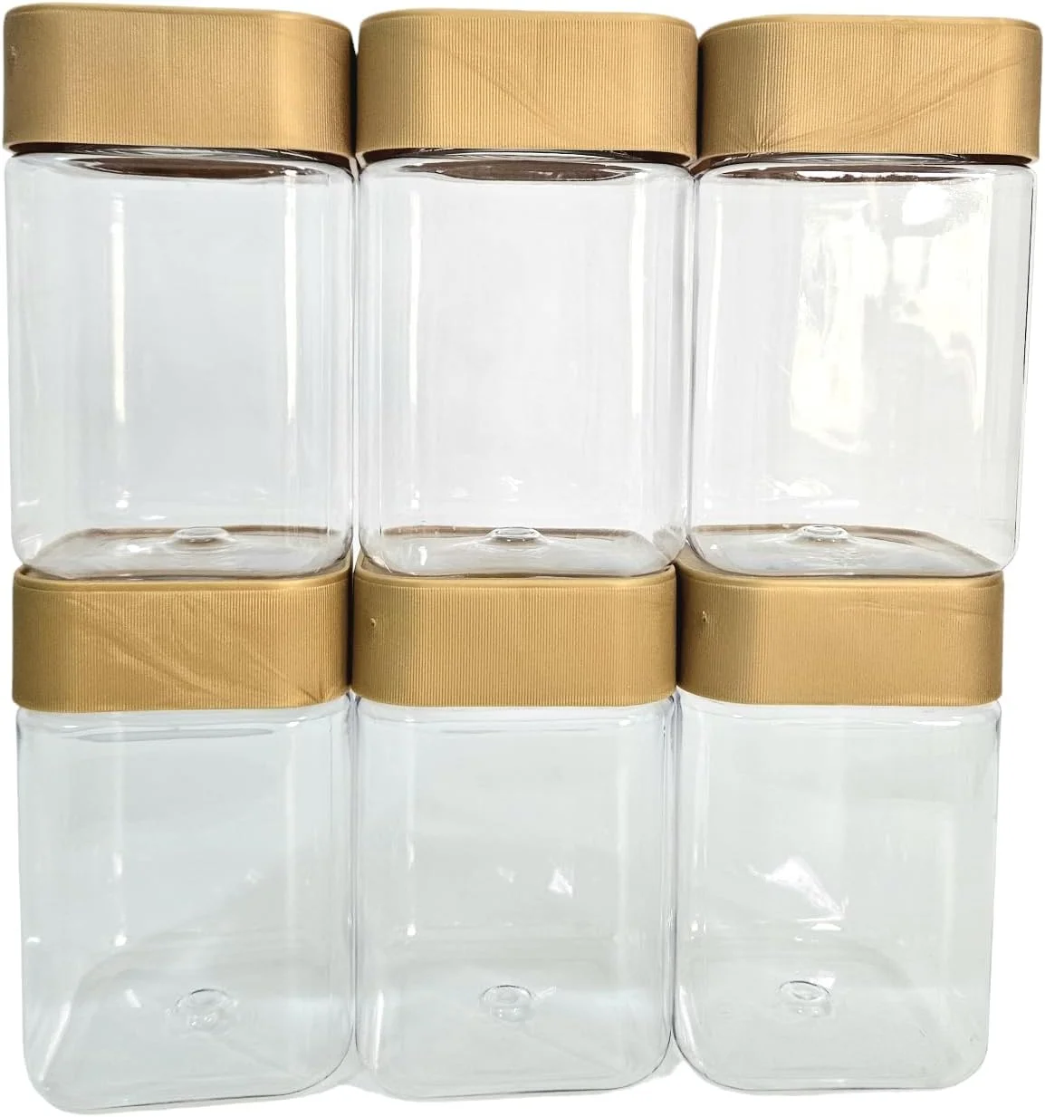 ست 6 عددی ظروف پلاستیکی شفاف با درب طلایی شیاردار - ظروف نگهداری 360 میلی لیتری برای مواد غذایی و مصارف خانگی ست 6 عددی ظروف پلاستیکی شفاف با درب طلایی شیاردار - ظروف نگهداری 360 میلی لیتری برای مواد غذایی و مصارف خانگی