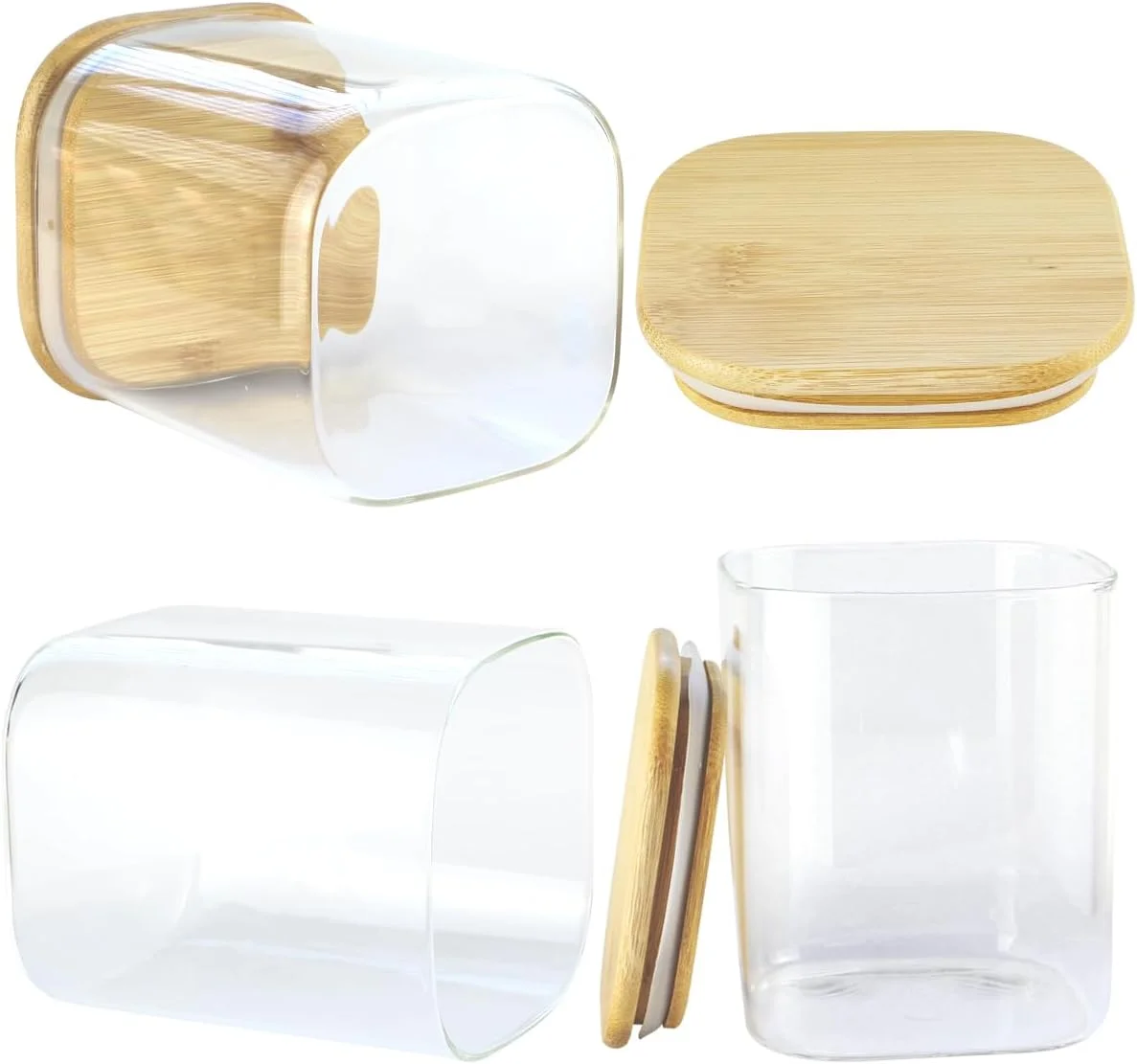 ظروف شیشه ای GLIBBUL با درب بامبو، قابل چیدن، مناسب چای، قهوه، شکر، 3 عدد 750 میلی لیتری، ظروف نگهداری مواد غذایی، مناسب کوکی، پاستا، سالاد، اسپاگتی، ادویه جات برای آشپزخانه، انبار، آماده سازی غذا و نظم دهی میز کار
