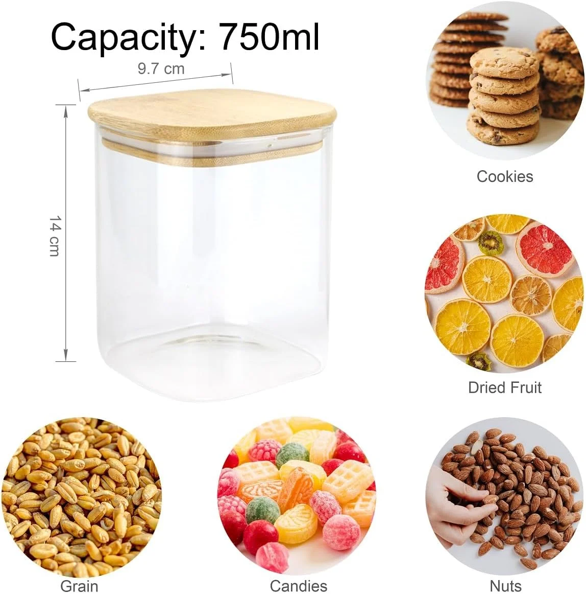 ظروف شیشه ای GLIBBUL با درب بامبو، قابل چیدن، مناسب چای، قهوه، شکر، 3 عدد 750 میلی لیتری، ظروف نگهداری مواد غذایی، مناسب کوکی، پاستا، سالاد، اسپاگتی، ادویه جات برای آشپزخانه، انبار، آماده سازی غذا و نظم دهی میز کار