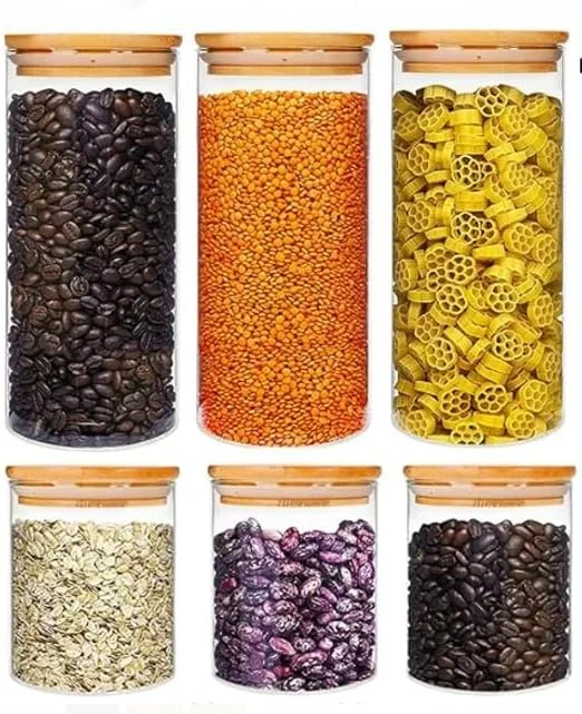 ظروف شیشه ای نگهداری مواد غذایی، ظروف شیشه ای 27oz و 54oz با درب های بامبو هواگیر، مجموعه 6 عددی [2 سایز 1550ml و 780ml] ظروف شیشه ای برای قهوه، آرد، شکر، آب نبات، کلوچه، ادویه و موارد دیگر