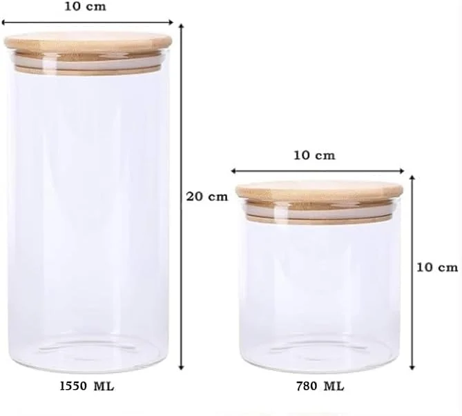 ظروف شیشه ای نگهداری مواد غذایی، ظروف شیشه ای 27oz و 54oz با درب های بامبو هواگیر، مجموعه 6 عددی [2 سایز 1550ml و 780ml] ظروف شیشه ای برای قهوه، آرد، شکر، آب نبات، کلوچه، ادویه و موارد دیگر