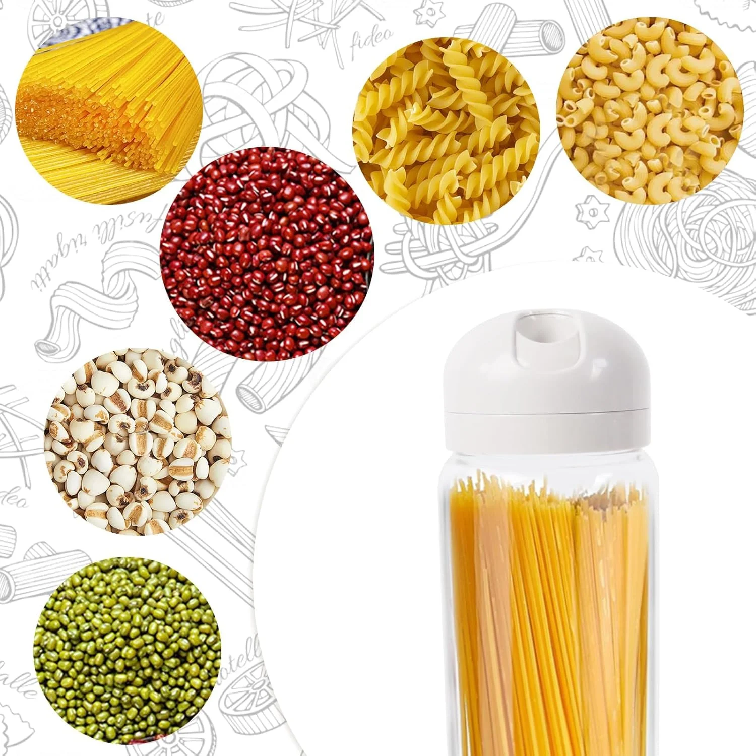 ظرف شیشه ای بلند برای نگهداری اسپاگتی با درب محکم، 1400 میلی لیتر - ظرف شفاف برای نگهداری مواد غذایی مانند پاستا، نودل و غلات - ایده آل برای سازماندهی آشپزخانه و کابینت