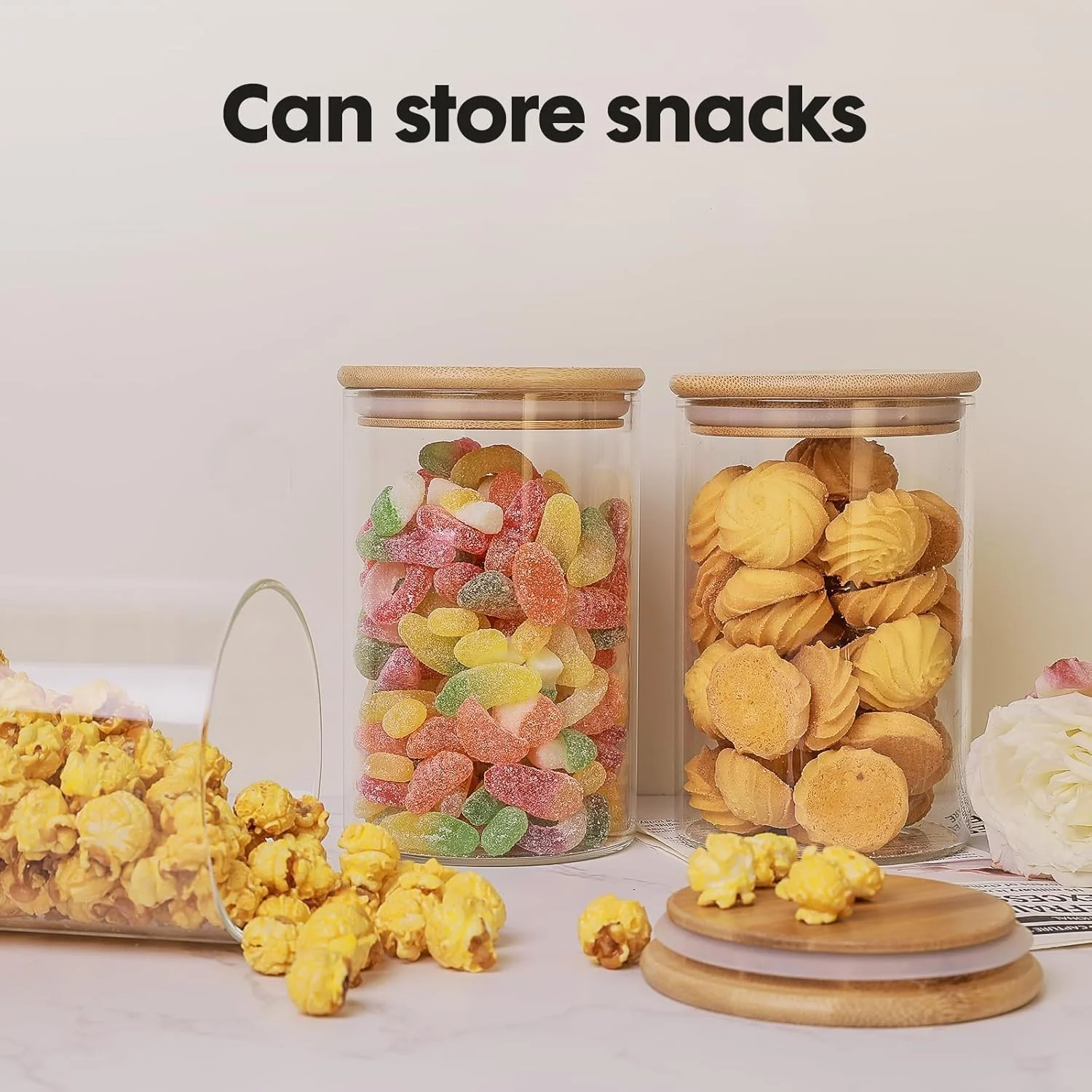 ظروف شیشه ای نگهداری مواد غذایی، ظروف شیشه ای 27oz و 54oz با درب های بامبو هواگیر، مجموعه 6 عددی [2 سایز 1550ml و 780ml] ظروف شیشه ای برای قهوه، آرد، شکر، آب نبات، کلوچه، ادویه و موارد دیگر